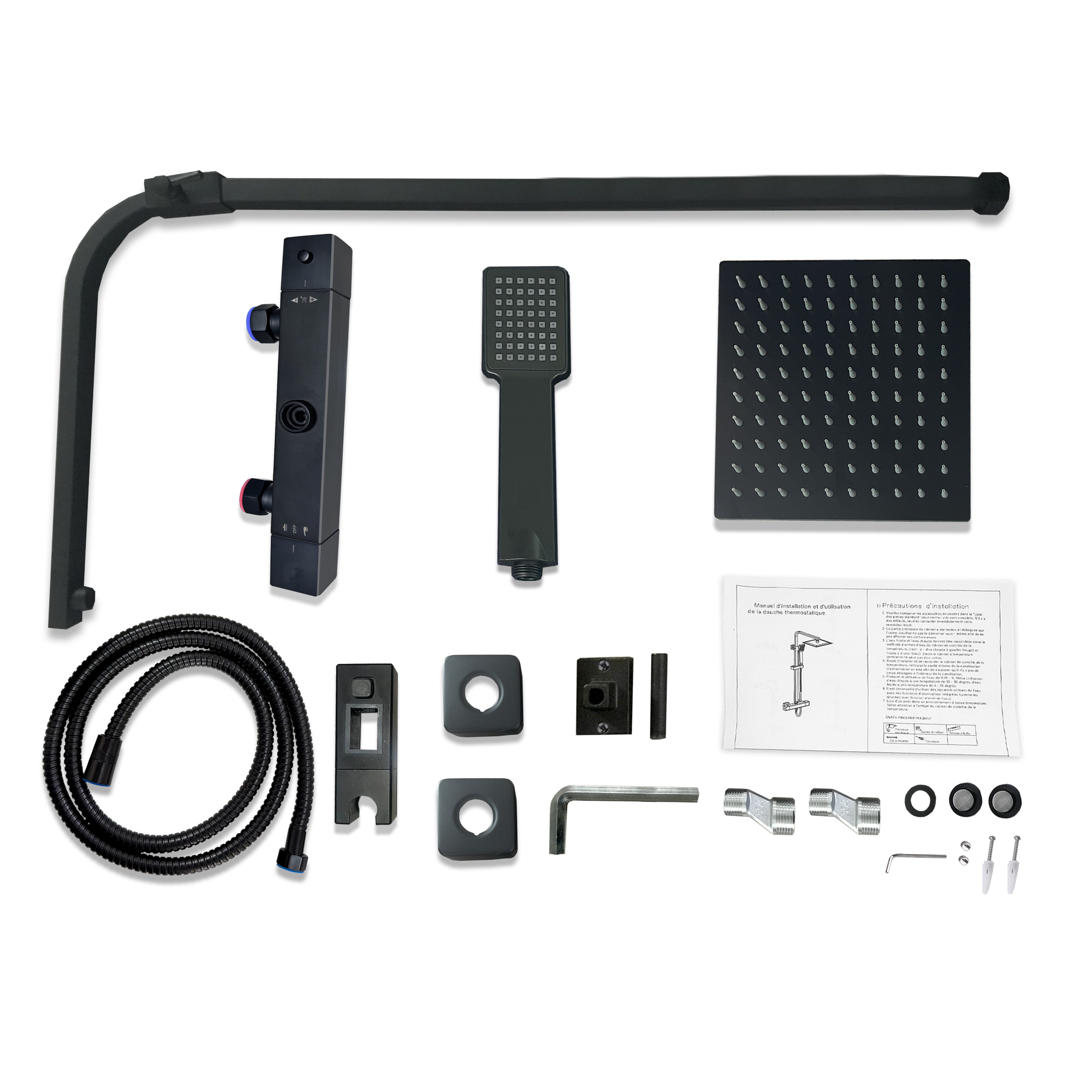Colonne de douche thermostatique carrée noire avec réglage en hauteur AICA - 8