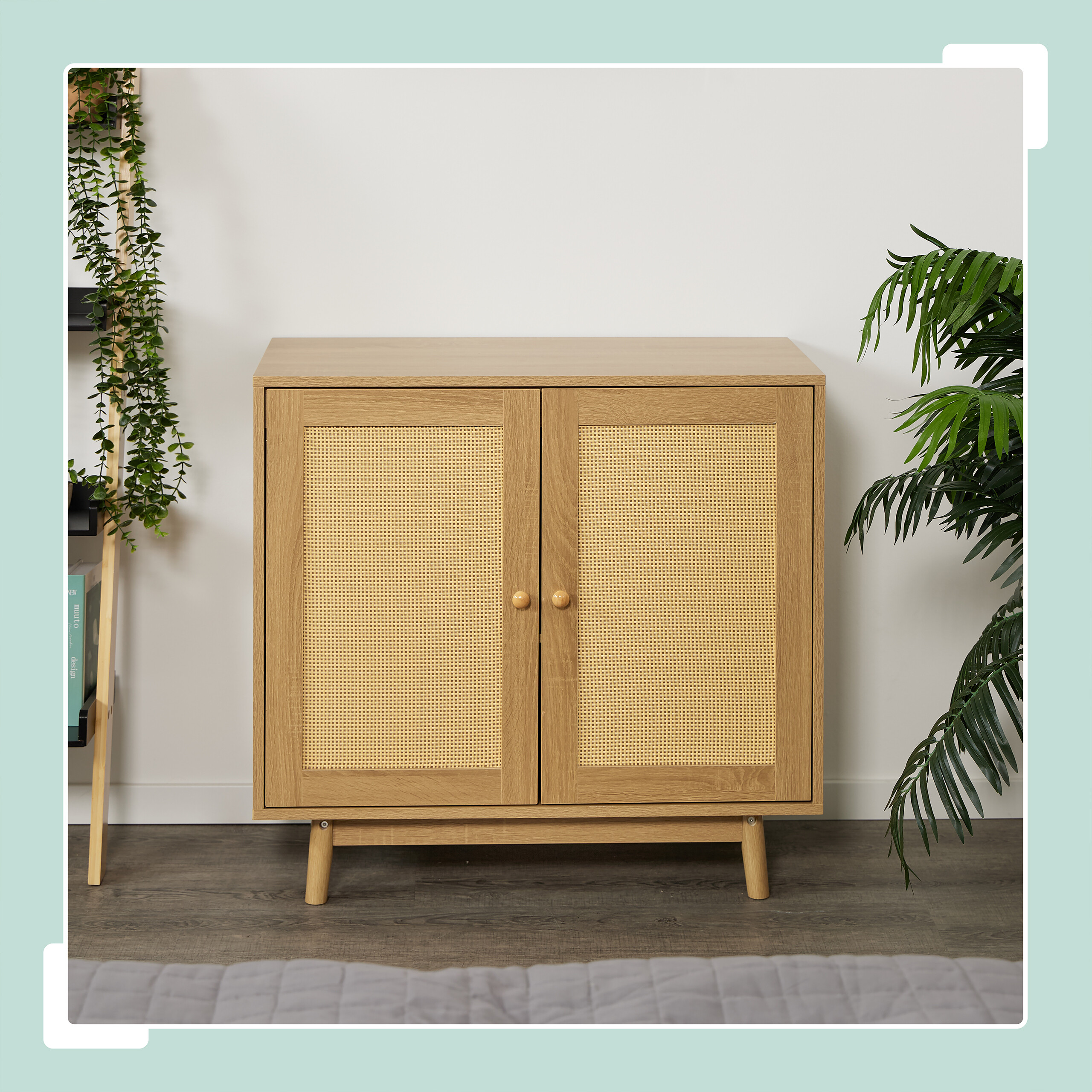 Relaxdays Meuble De Rangement 2 Compartiments Nature – Style Bois & Rotin, 75 X 80 X 40 Cm, Idéal Cuisine, Salon, Chambre
