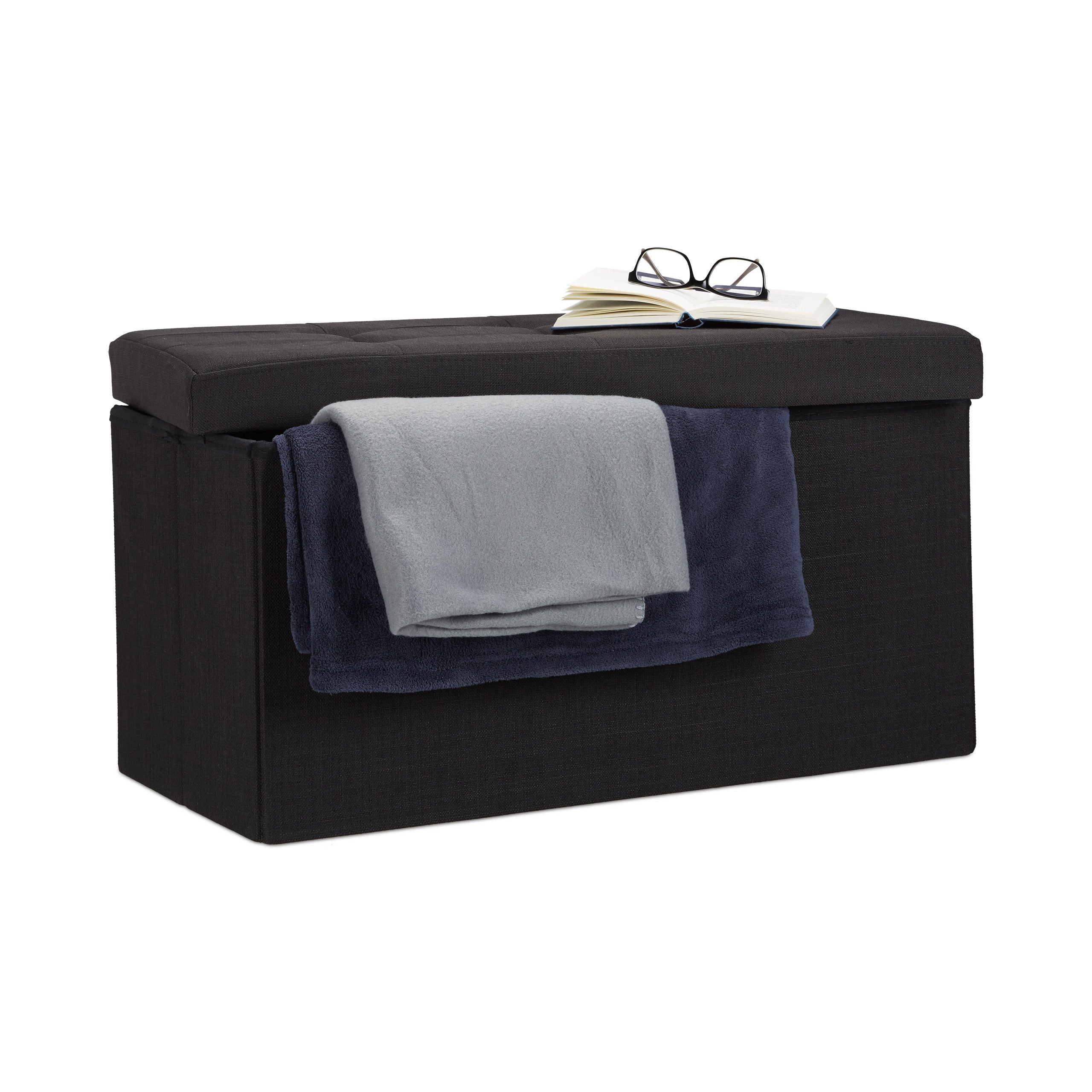 Relaxdays Ba l Almacenamiento Plegable Lino Negro 38 X 76 X 38 Cm Relaxdays ba l almacenamiento plegable lino negro 38 x 76 x 38 cm