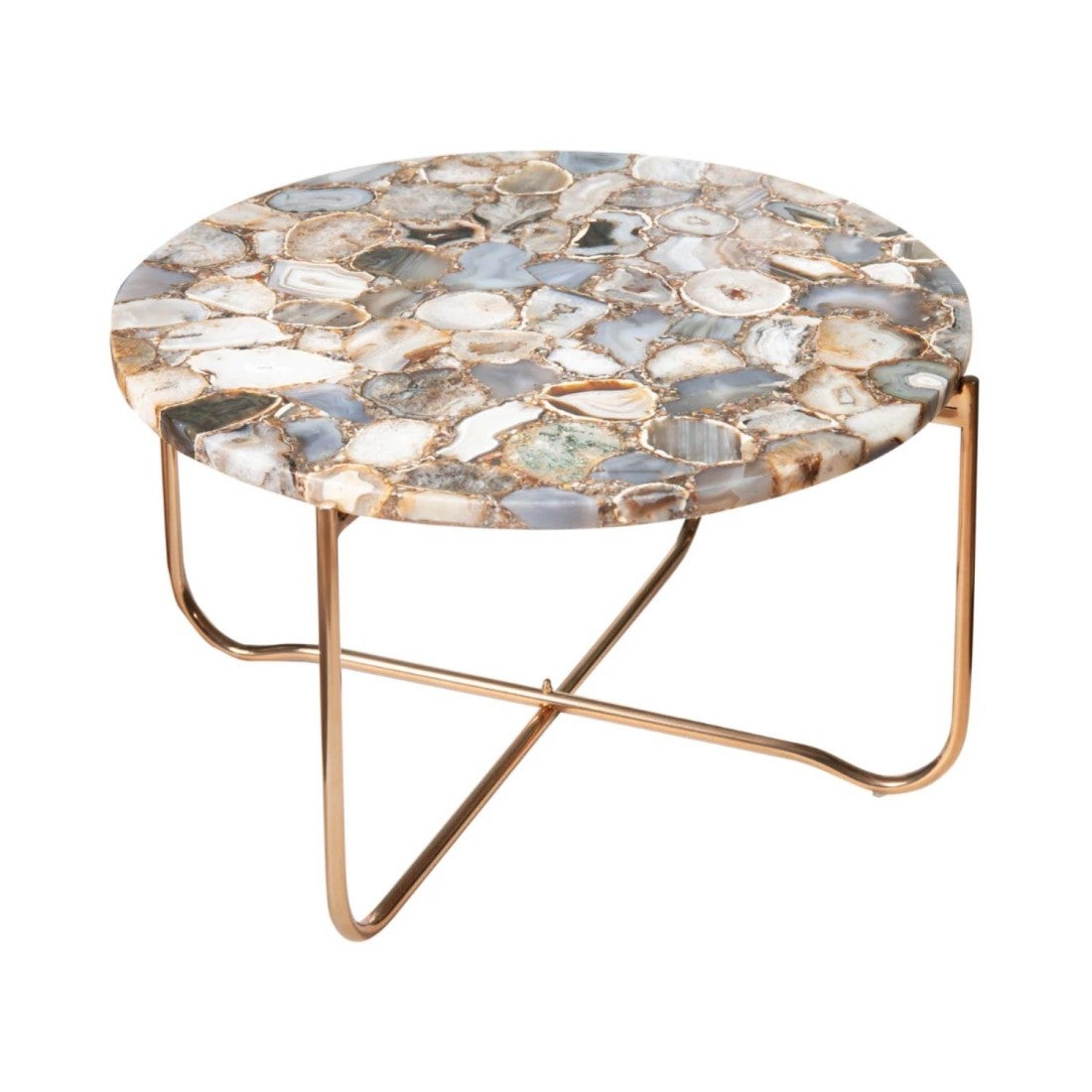 Table basse ronde VINTORA agate multicolore et métal doré – table ...