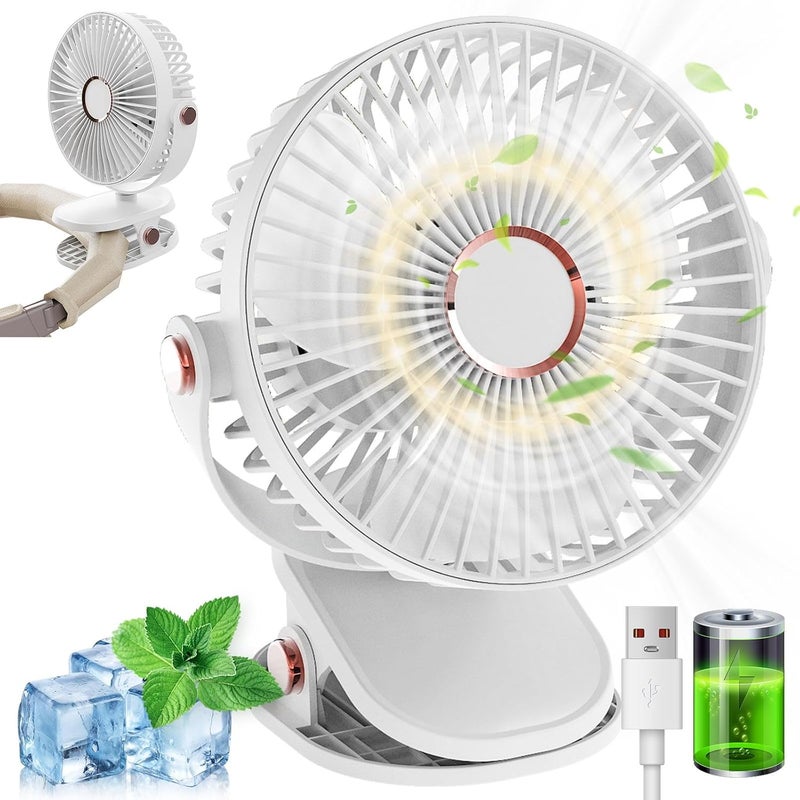 Mini wentylator biurkowy USB, akumulatorowy, 2000 mAh, 5 prędkości, obrót o 720°, do domu, biura i na kemping