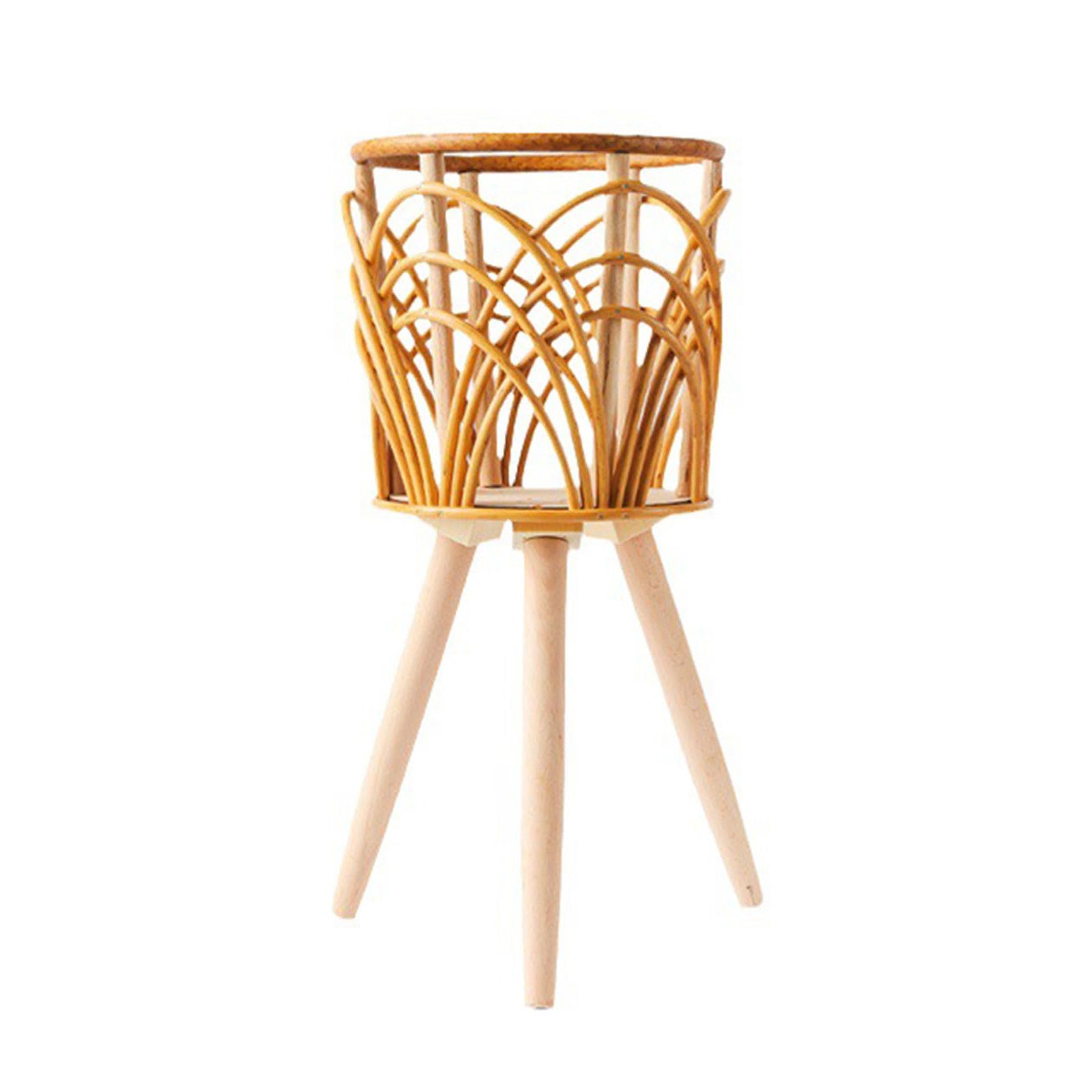 Support de plantes d'intérieur en paille, support de fleurs tressé en imitation rotin, support de fleurs creux triangulaire sur pied, 42*20*19,5 cm - 6