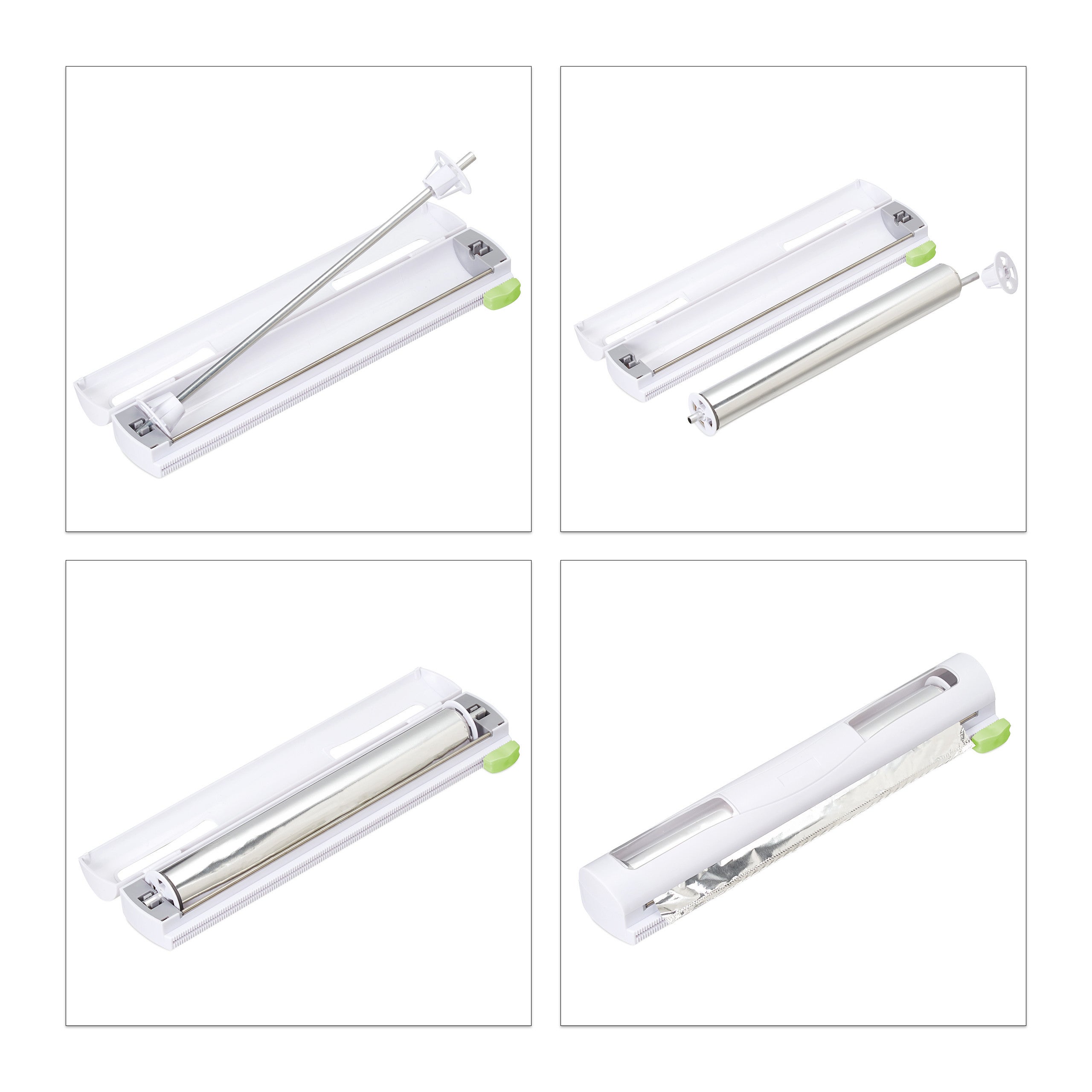 Set 2 Taglia Pellicola da Cucina, Dispenser Porta Rotoli Plastica & Alluminio, Taglierina 5x37x8 cm, Bianco, Relaxdays - 6