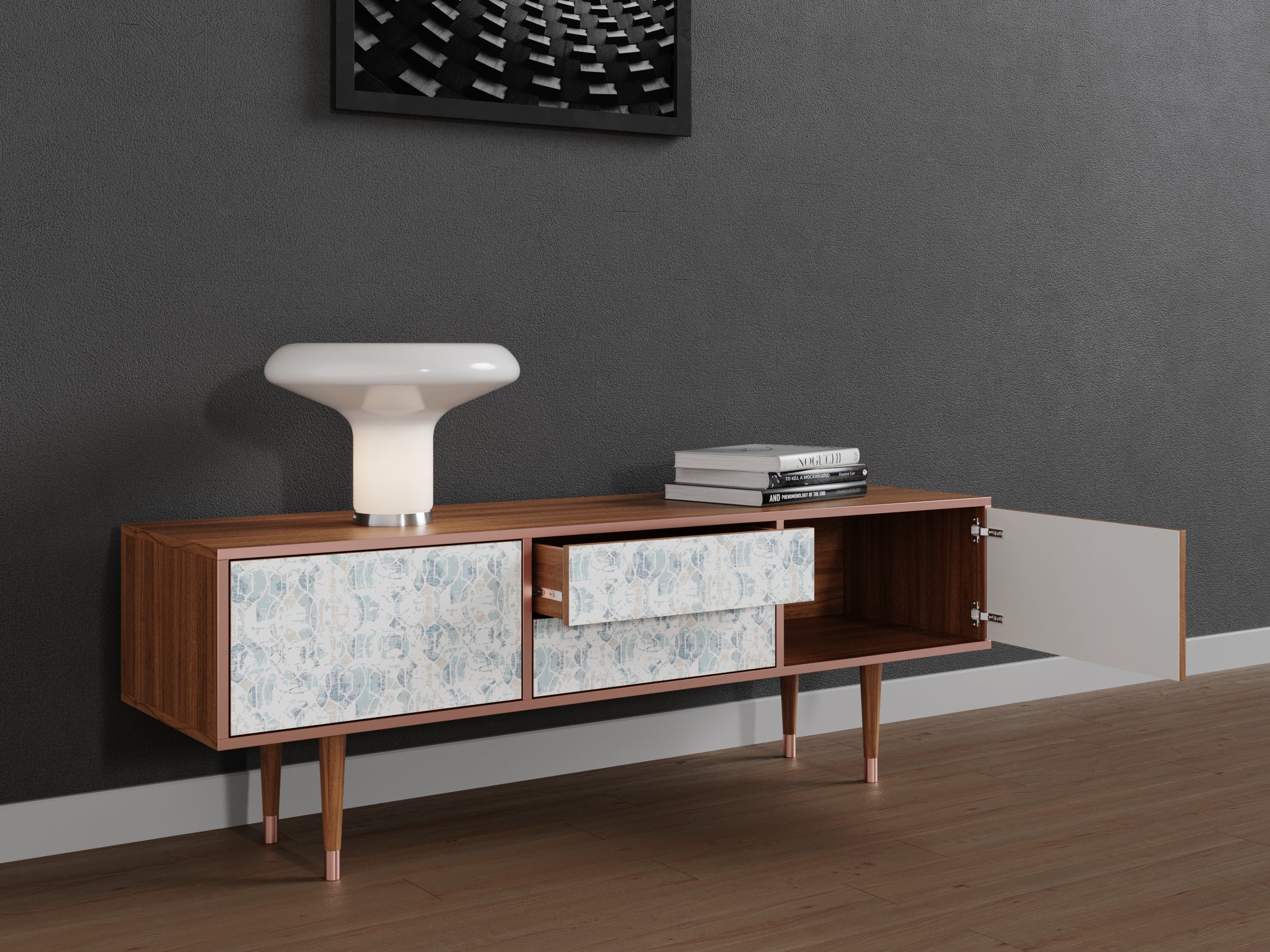 Mobile TV con due porte e due cassetti, lungo 170 cm, in noce - 3