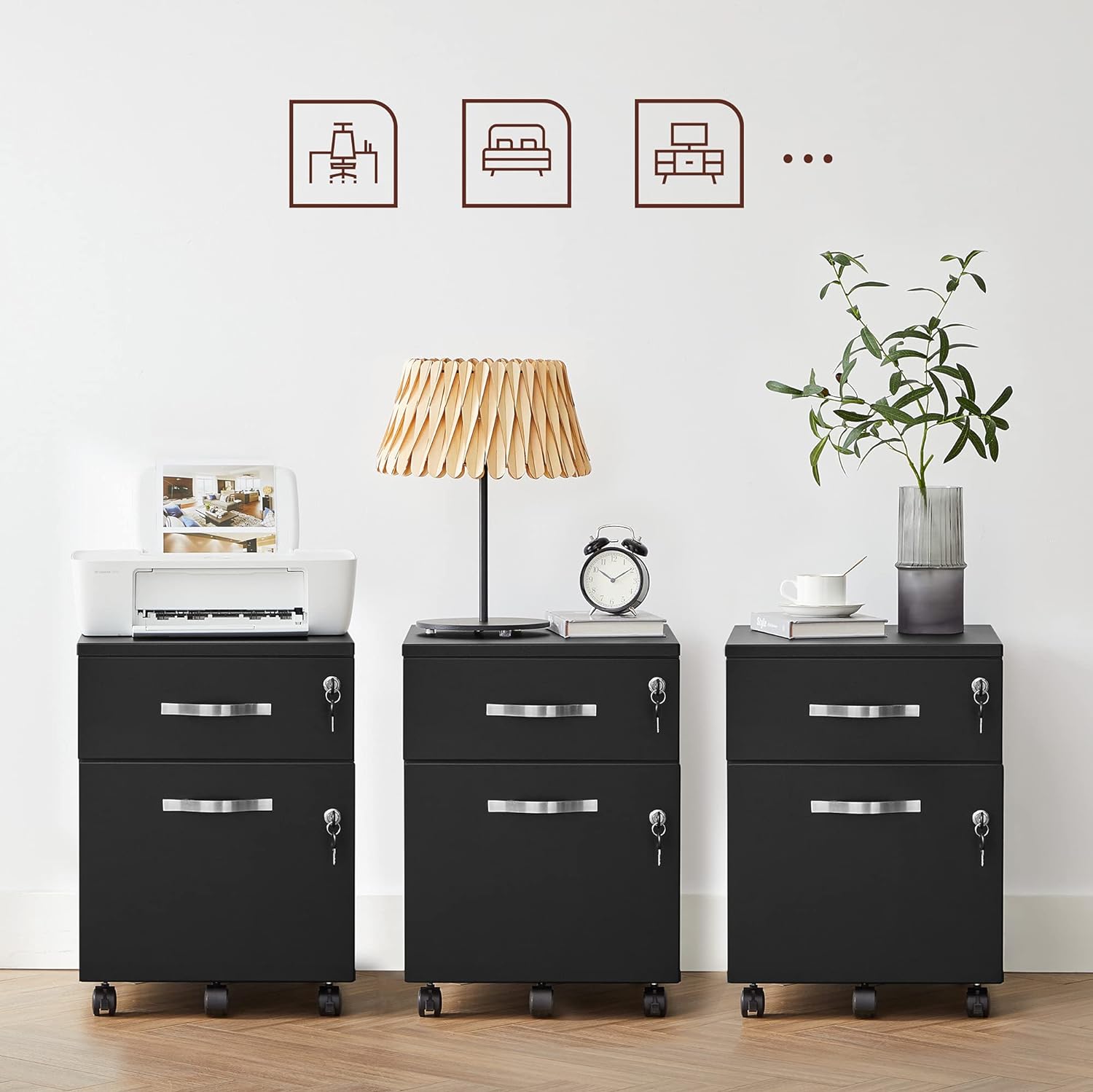 Caisson De Bureau, Caisson De Rangement, Classeur, 1 Tiroirs Pour Dossiers Suspendus, Noir - 3