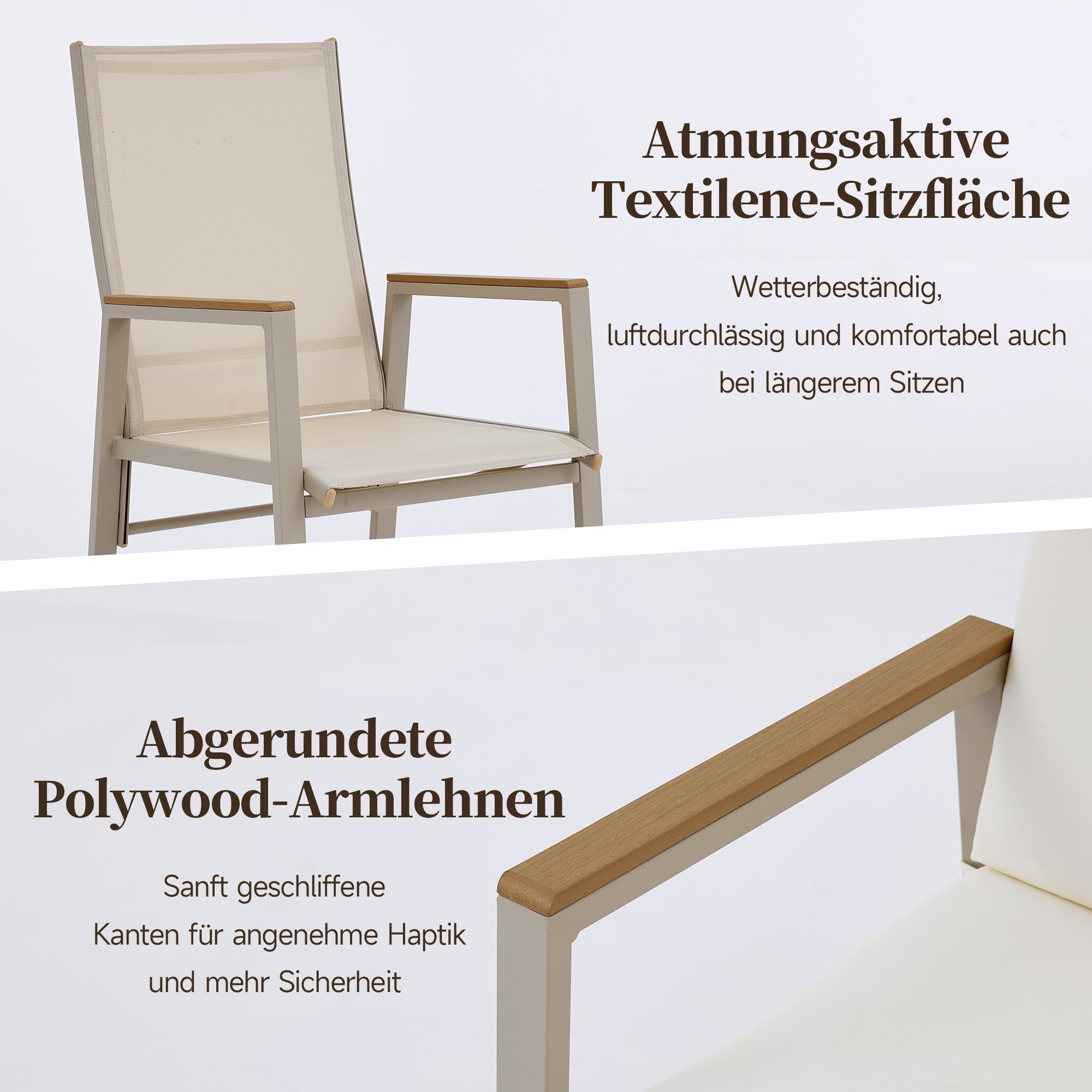 Conjunto de muebles de jardín para 6 personas con mesa de comedor rectangular y 6 sillas - 159 x 90 x 74,5 cm - Acero galvanizado y poliéster - Beige - 7