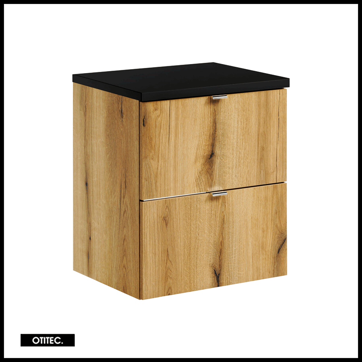 Mueble bajo lavabo de 50 cm - con plan - negro/roble - 2 cajones - volta oak