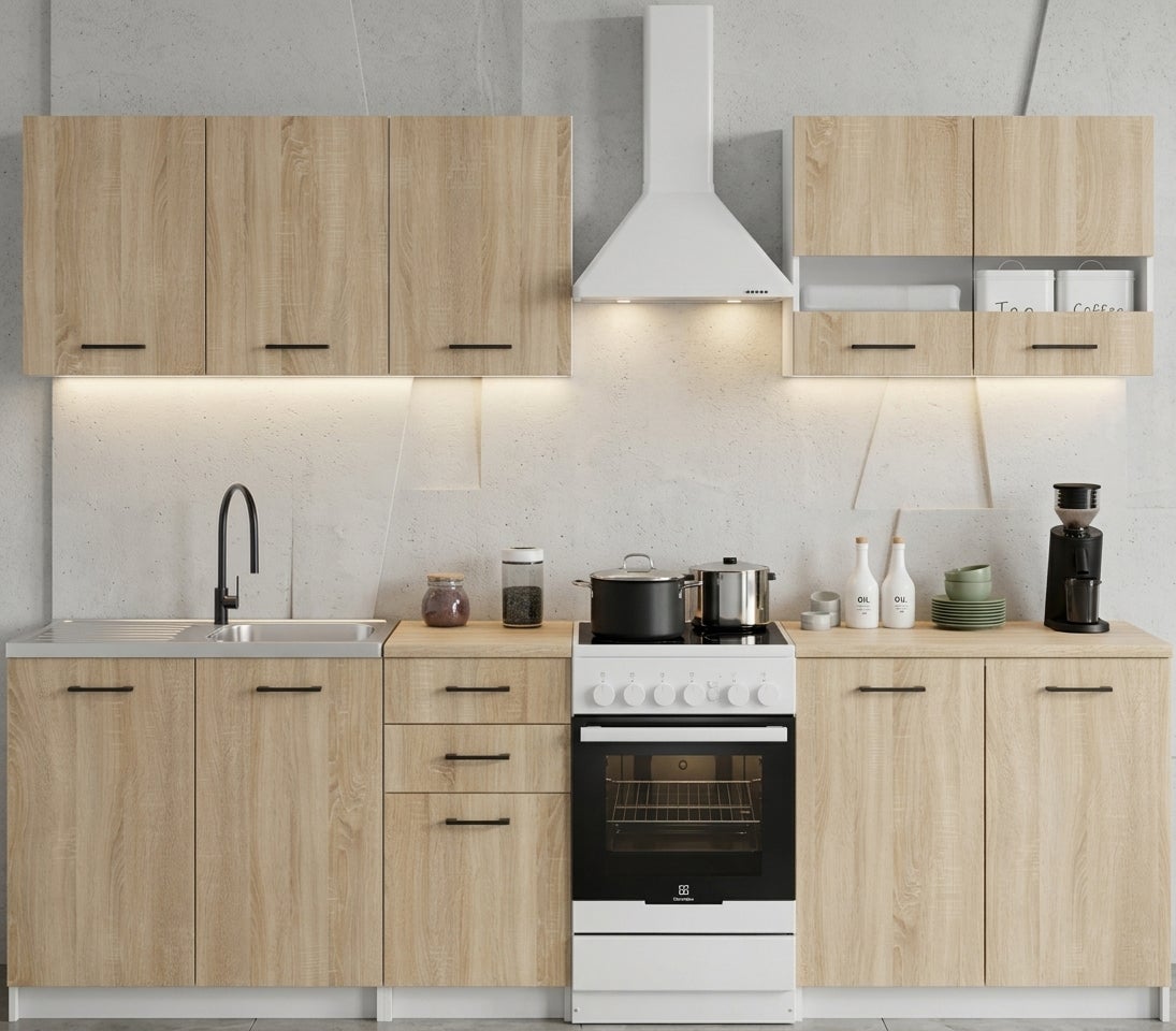 Cuisine complète Sanclar BOIS chêne 200 cm avec meuble vitré - 6 éléments - 2