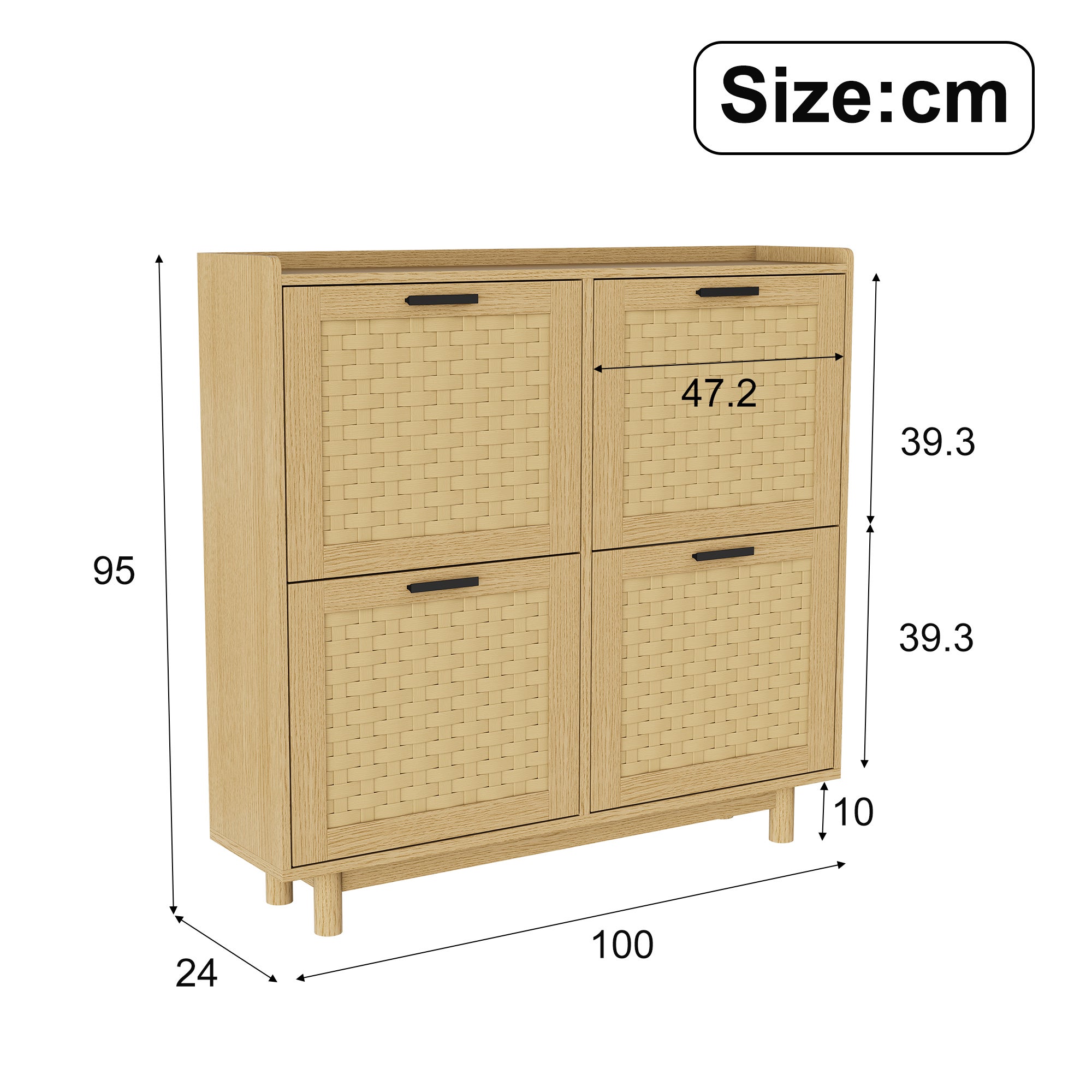 Meuble à Chaussures, Armoire à Chaussures Entree avec 4 Porte en Rotin, Meuble de Rangement à Chaussures Armoire pour Entrée, Couloir et Chambre, Bois - 2