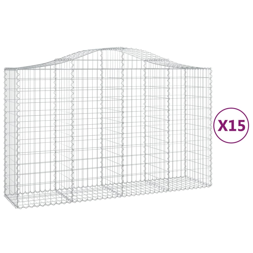 Cestas de gaviones valla de jaula muro de contención arqueado 15 piezas 200 x 50 x 120/140 cm hierro galv 02_0040413