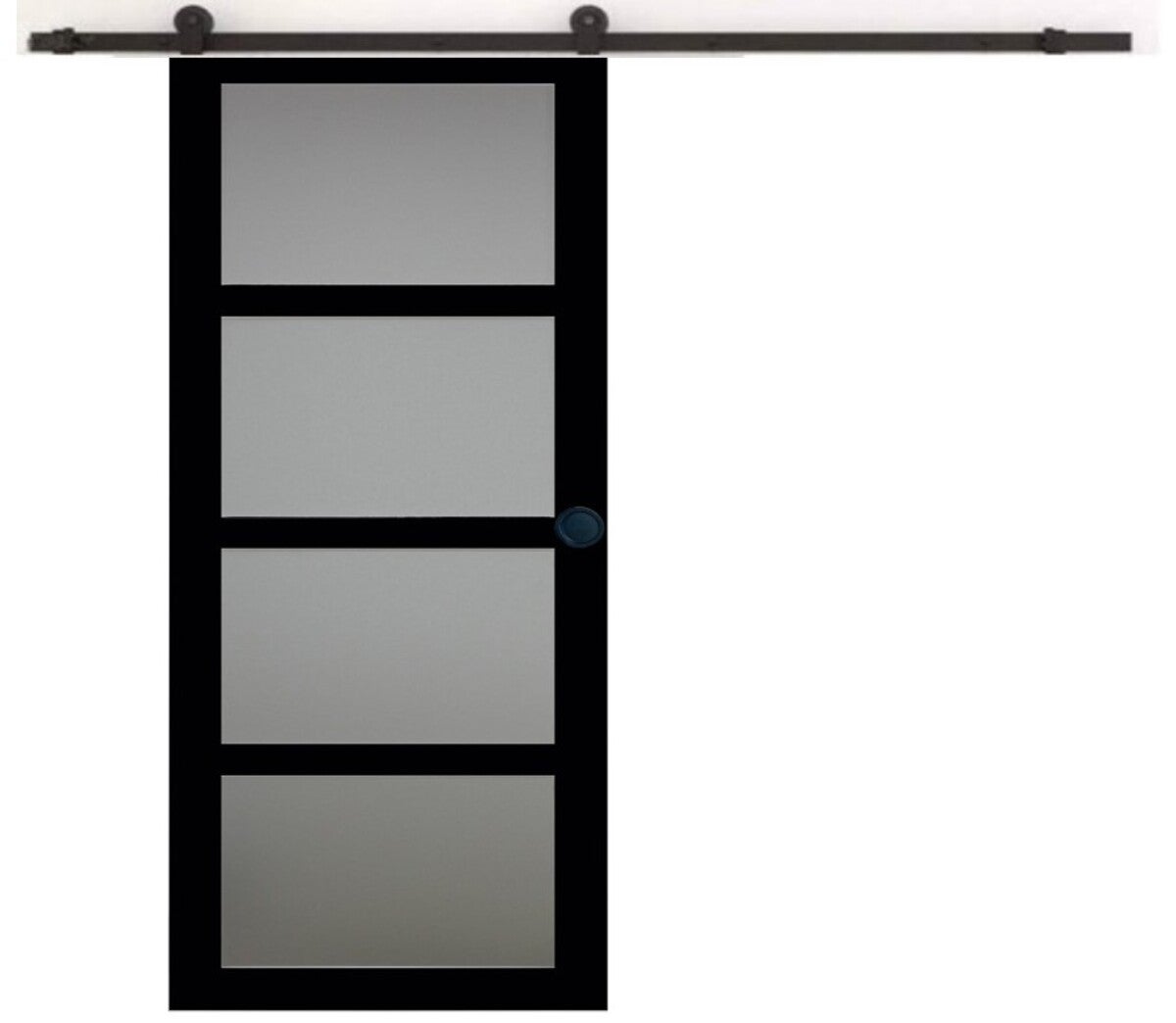 Porte Coulissante Telia Noir Vitree H204 X L73 + Rail A Roulettes Et ...