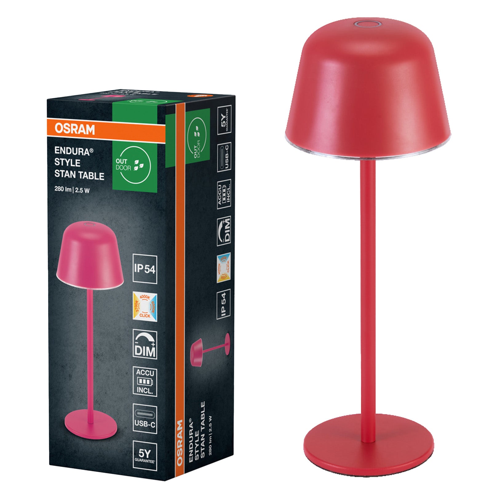 Lampa Ogrodowa Osram LED Stojąca Ozdobna Lampka LED 2.5W 200lm 2700 4000 6500K CCT Ściemnialna Czerwony IP54 1 szt.