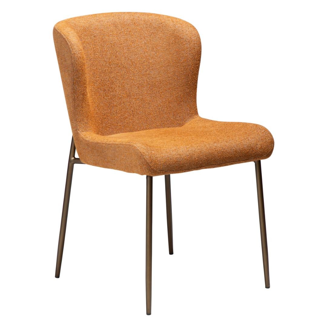 Glam Dan-Form krzesło stołowe bouclé palony pomarańczowy.