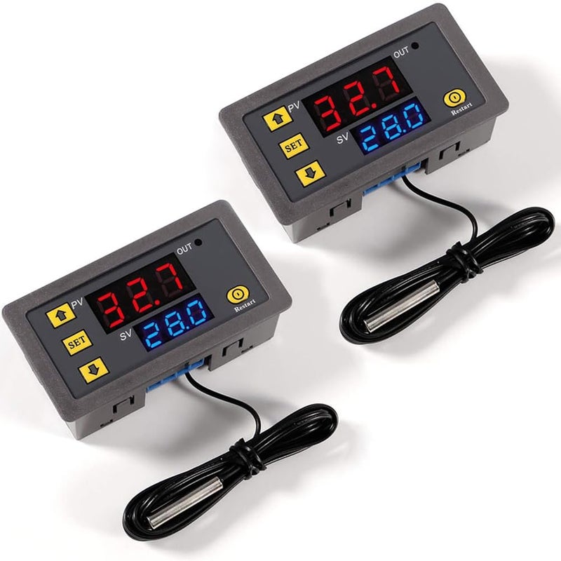 Zestaw 2 szt. cyfrowego regulatora temperatury W3230 DC 12 V z czujnikiem NTC 10 K, zakres temperatur od -50°C do 110°C