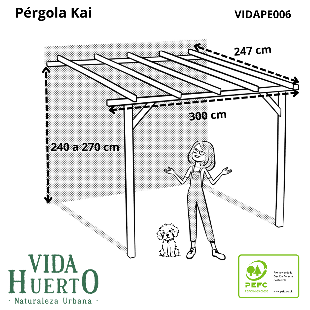 Pergola Adossée en Bois Gamme KAI Vidahuerto – 300x240x240 cm à 270 cm - 4