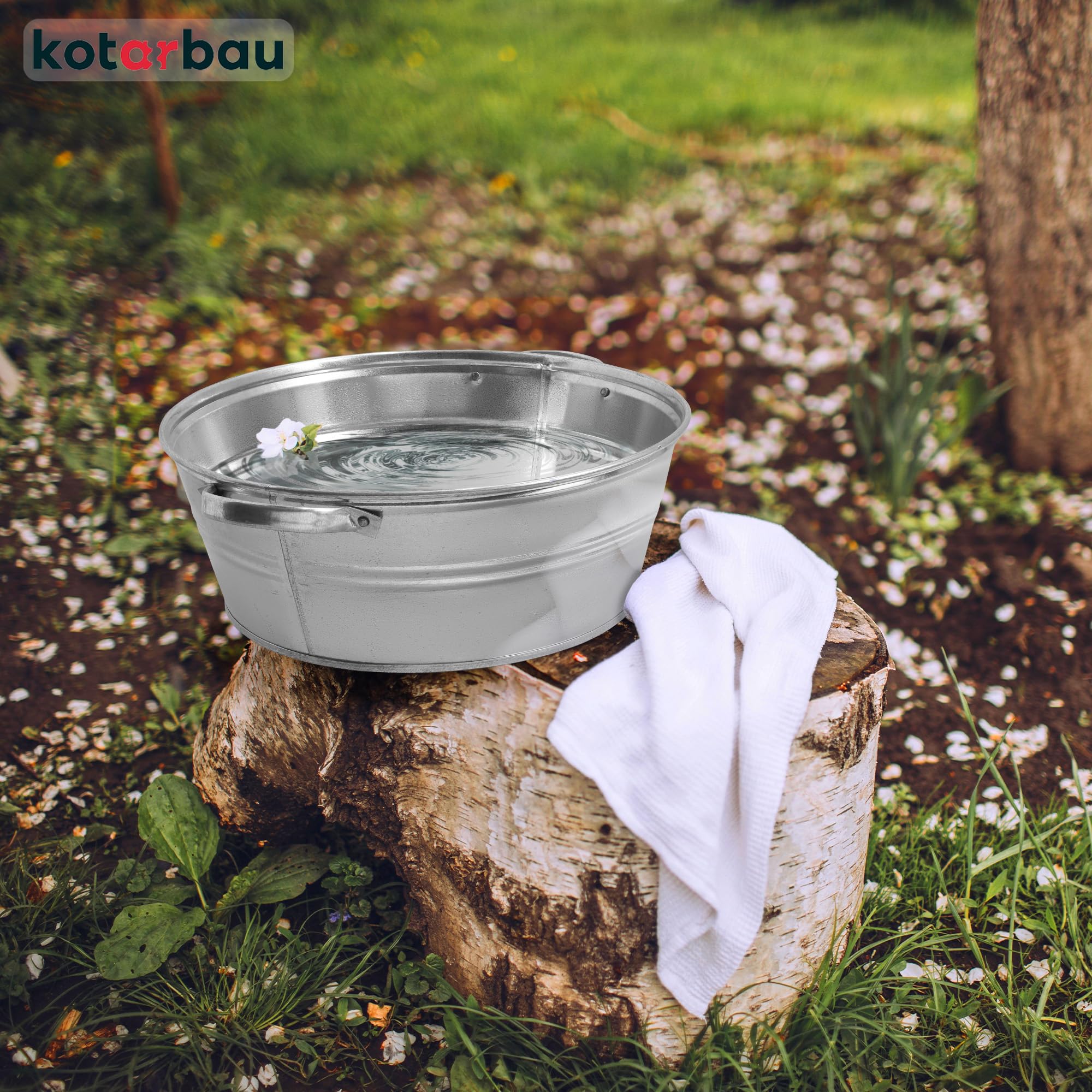 Bac en Zinc pour le Jardin Grand 13 Litres Rond Acier Galvanisé Zinc - Pot de Fleurs Jardin - KOTARBAU - 6