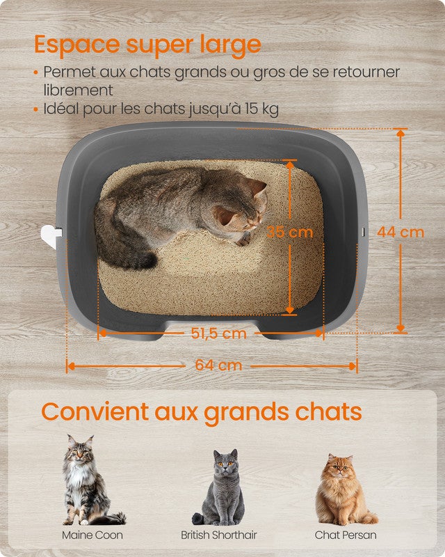 Bac à Litière pour Foyers Multi-Chats, Avec un Tapis de Litière, Boîte de Rangement, Pelle, pour Grand Chat, Gris Ardoise - 3
