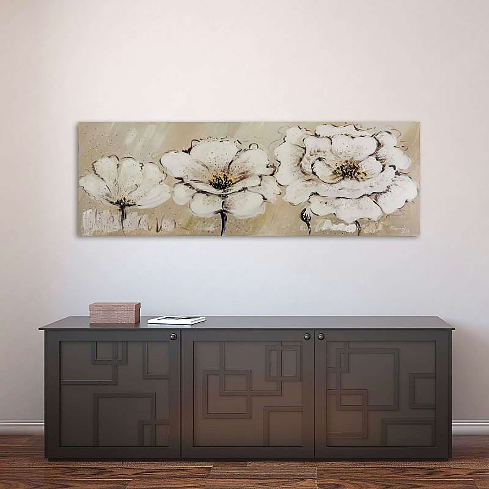 Tableau panorama sur l'image toile toile trois fleurs blanches - 140 x 45 cm - 4