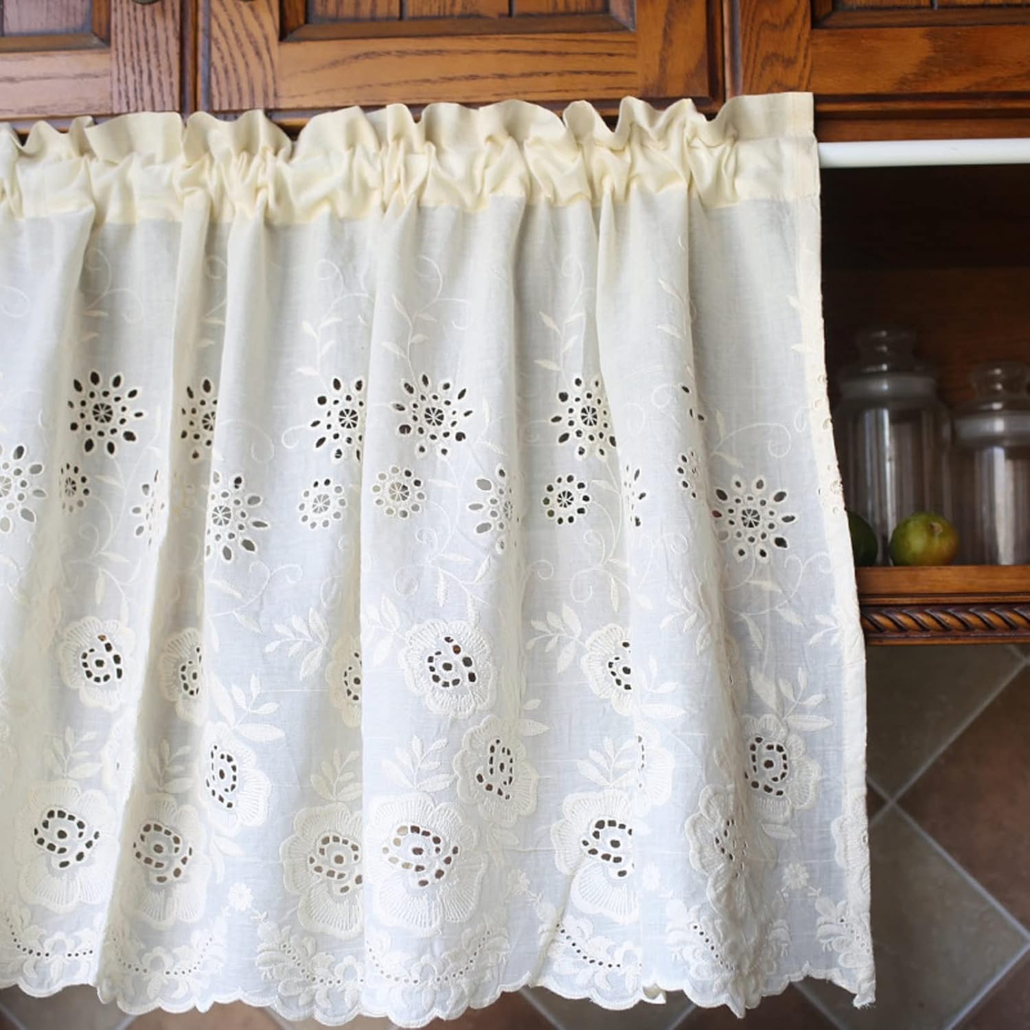 Rideaux Brise-bise Décoration de Fenêtre Style Floral Cantonnière ...