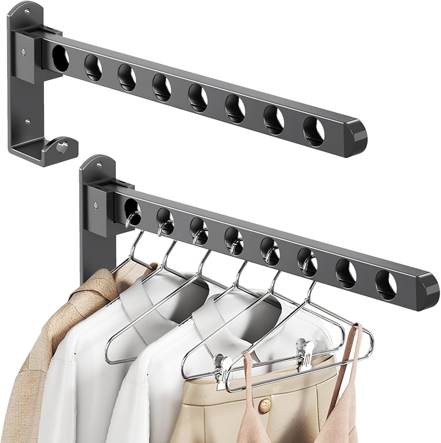 Suszarka do ubrań składana - ścienna - obrotowa o 90° - odpowiednia na balkony, łazienki, pralnie, 8 otworów, 2 sztuki.