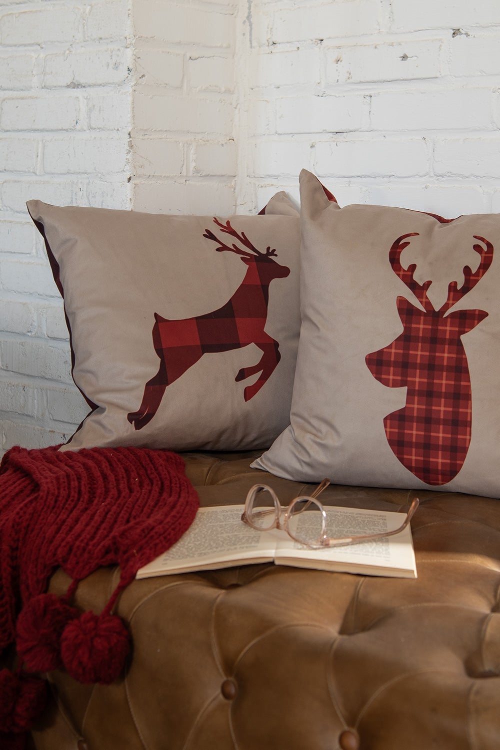 Clayre & Eef Housse de coussin 45x45 cm Rouge Marron Cerf - 3