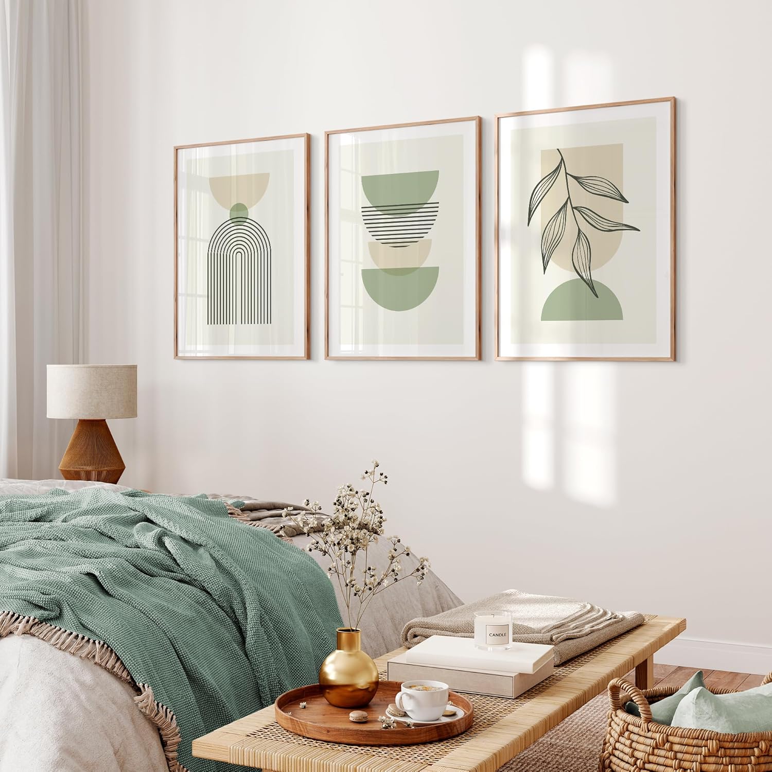 Lot de 3 Tableau Murale Affiche Décoration Chambre Maison Cousine - Poster Mural Tableaux Déco Boho Salon,sans cadre,vert - 2