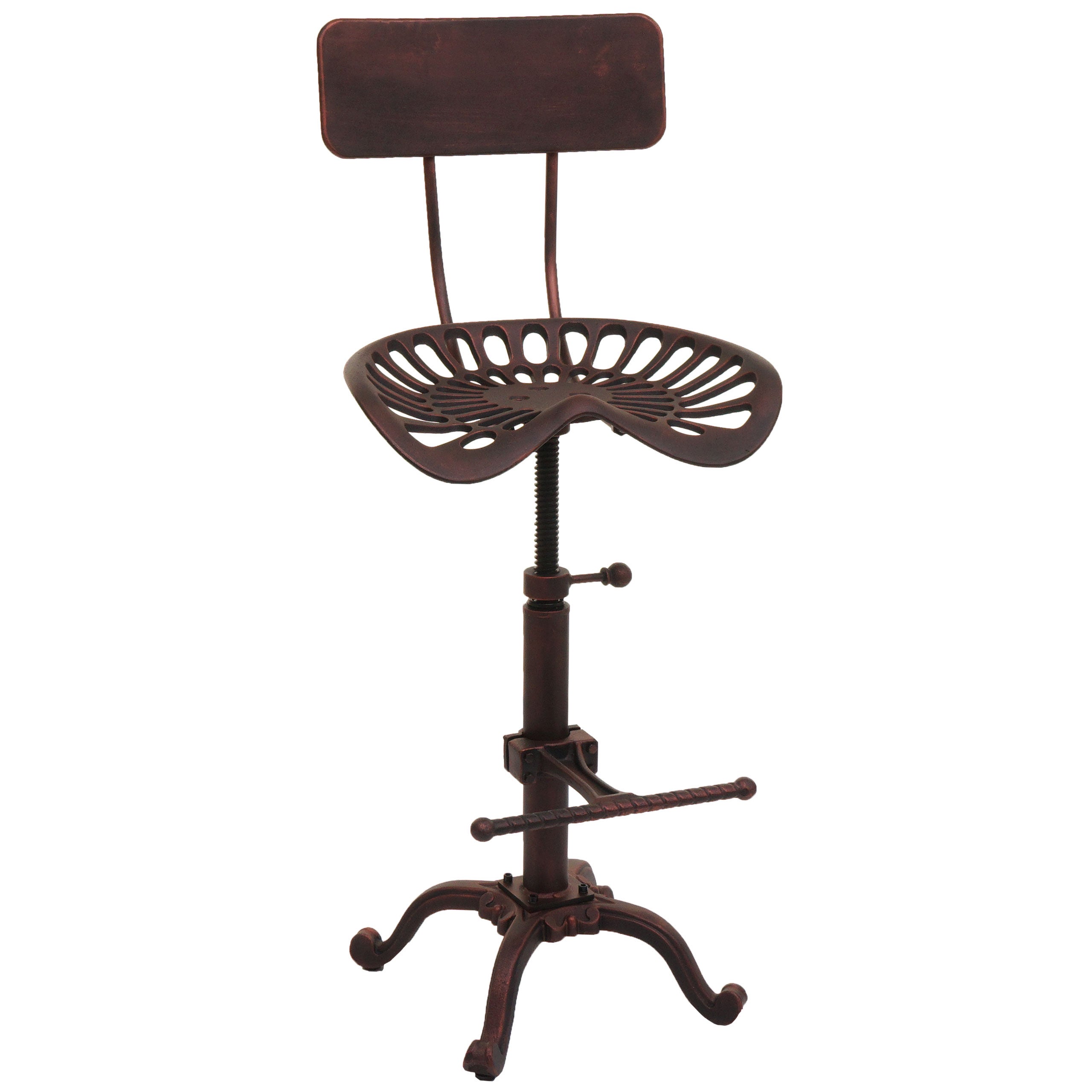 Stołek barowy HWC-N26, krzesło barowe, stołek barowy, regulowana wysokość, obrotowy, podnóżek, metal industrialny ~ kolor miedziany