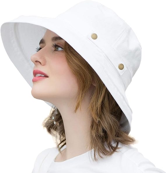 Chapeau de soleil en coton à larges bords avec protection UV UPF 50, pliable, blanc, 25 x 20 cm - 2