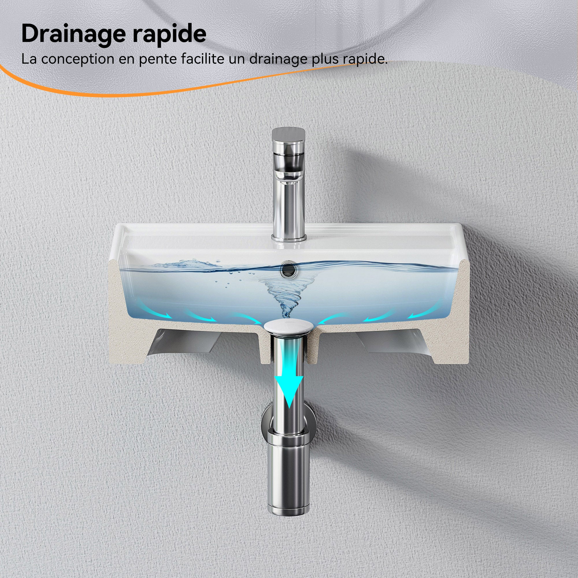 Lavabo en céramique, carré mural, vasque invité, vasque murale ou à poser avec trou pour robinet et trop-plein, 45 x 31 x 13,5 cm HOROW - 6