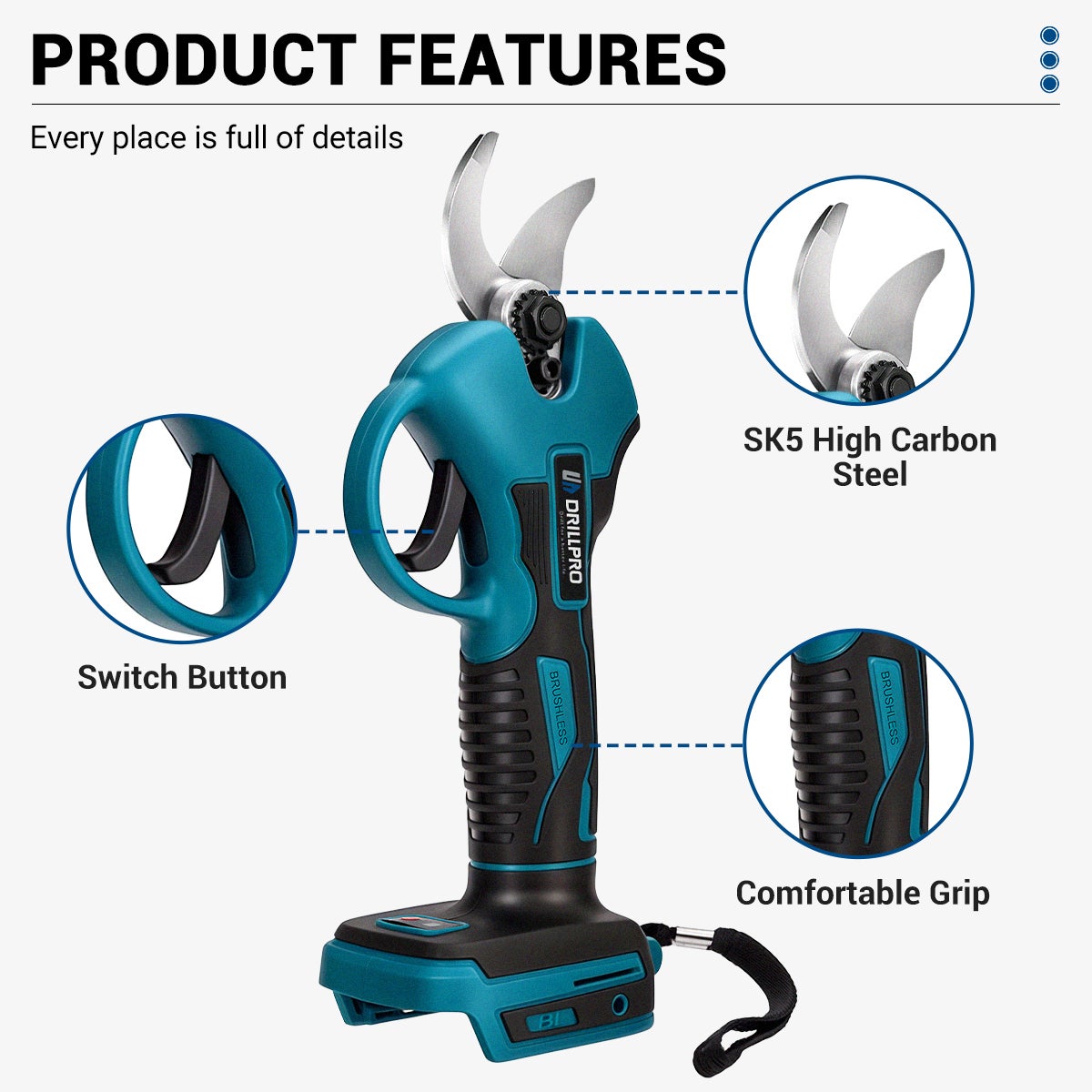 Sécateur sur batterie brushless 35mm, Sécateur électrique sans fil pour Jardin (Sans batterie ni chargeur) - 2