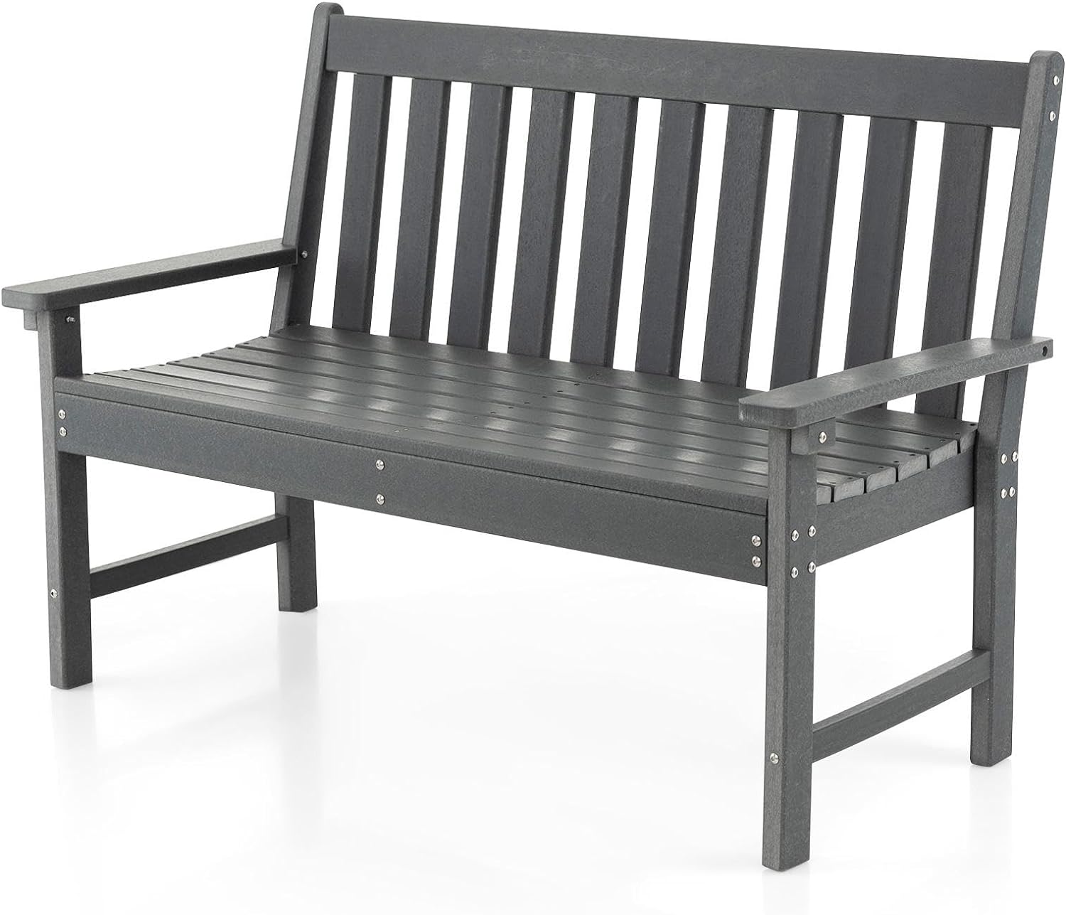 Ławka Ogrodowa dla 2 Osób 132 x 65 x 91 cm z HDPE, Nośność 320 kg, z Oparciem i Podłokietnikami, Ławka z Listwami, Odporna na Warunki Atmosferyczne