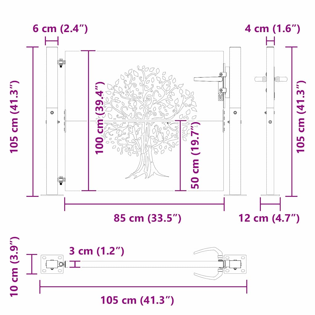Porte de Jardin Noir 110 x 105 cm Acier peint par poudre vidaXL - 3