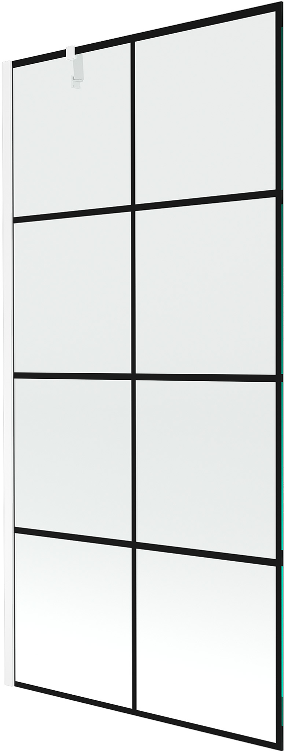 Mexen Next parawan nawannowy 1-skrzydłowy 90 x 150 cm, czarna kratka, biały - 895-090-000-00-77-20