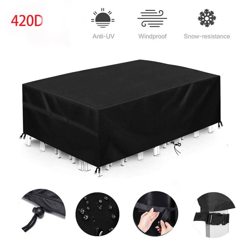 Pokrowiec na meble ogrodowe 420D 180x120x74cm, ochrona stołu ogrodowego, mebli zewnętrznych, wodoodporny i wiatroodporny, wytrzymały na