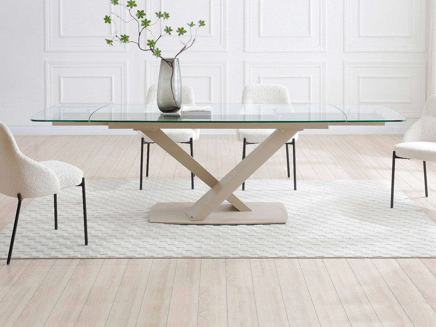 Stół do jadalni rozkładany dla 6 do 10 osób ze szkła hartowanego i metalu - Przezroczysty i beżowy - MALATA marki Maison Céphy