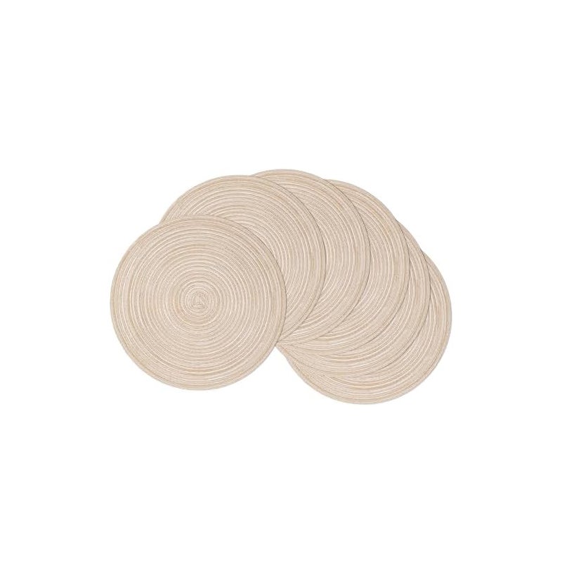 Zestaw 6 okrągłych, zmywalnych beżowych podkładek pod talerze, plecione, 38 x 38 cm