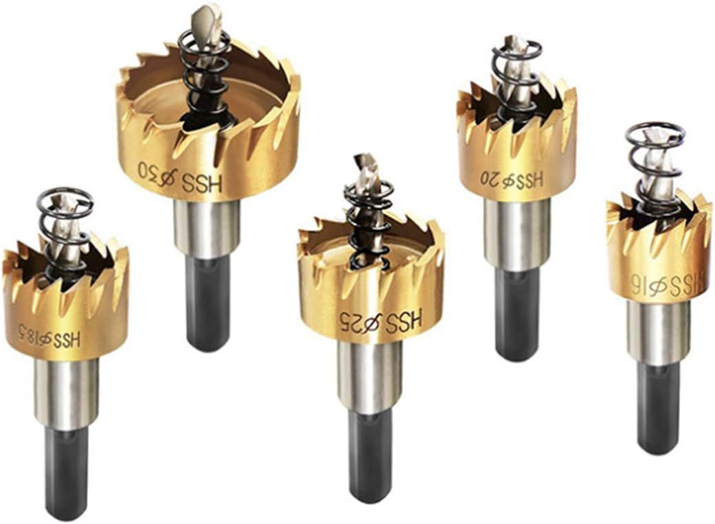 5 wierteł rdzeniowych HSS ze stali kobaltowej i stali nierdzewnej do wiertarek metalowych o średnicach 16 mm, 18,5 mm, 20 mm, 25 mm i 30 mm.