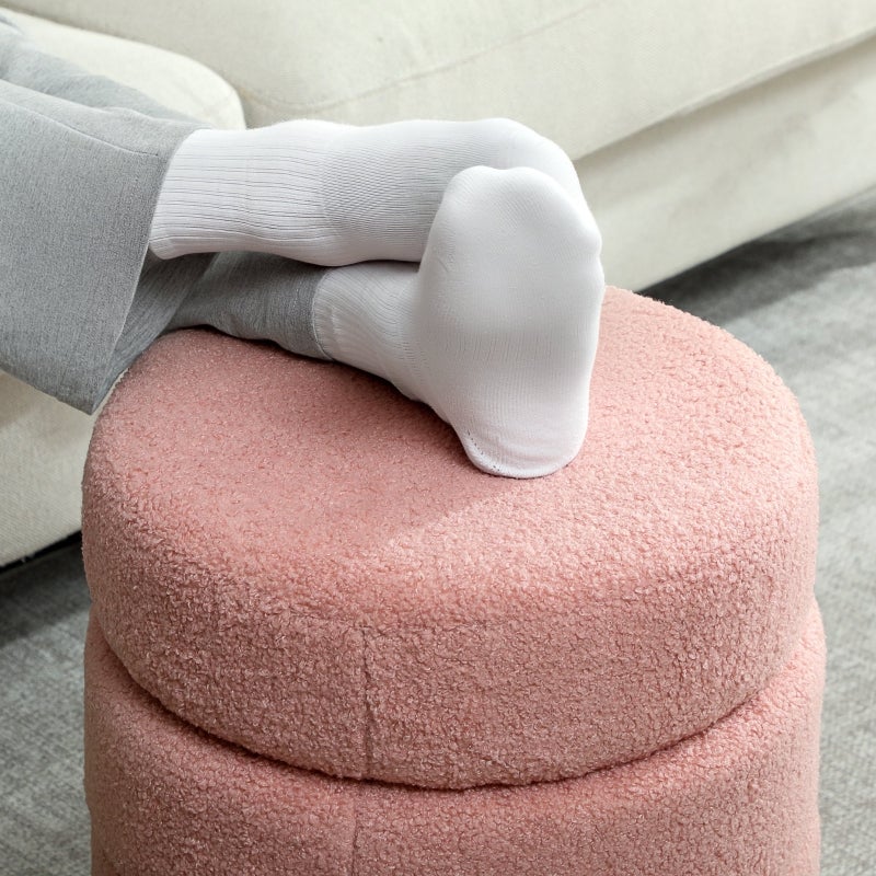 Tabouret rond en peluche douce,rose,capacité 120kg,dimensions 40x45 cm - 8