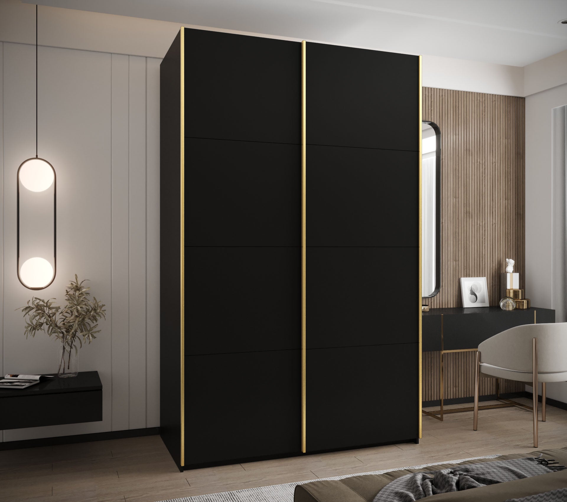 Szafa przesuwna wysoka Lux 1 150 x 64 x 245,5 cm czarny + czarny + u. złoty - Abiks Meble - 2