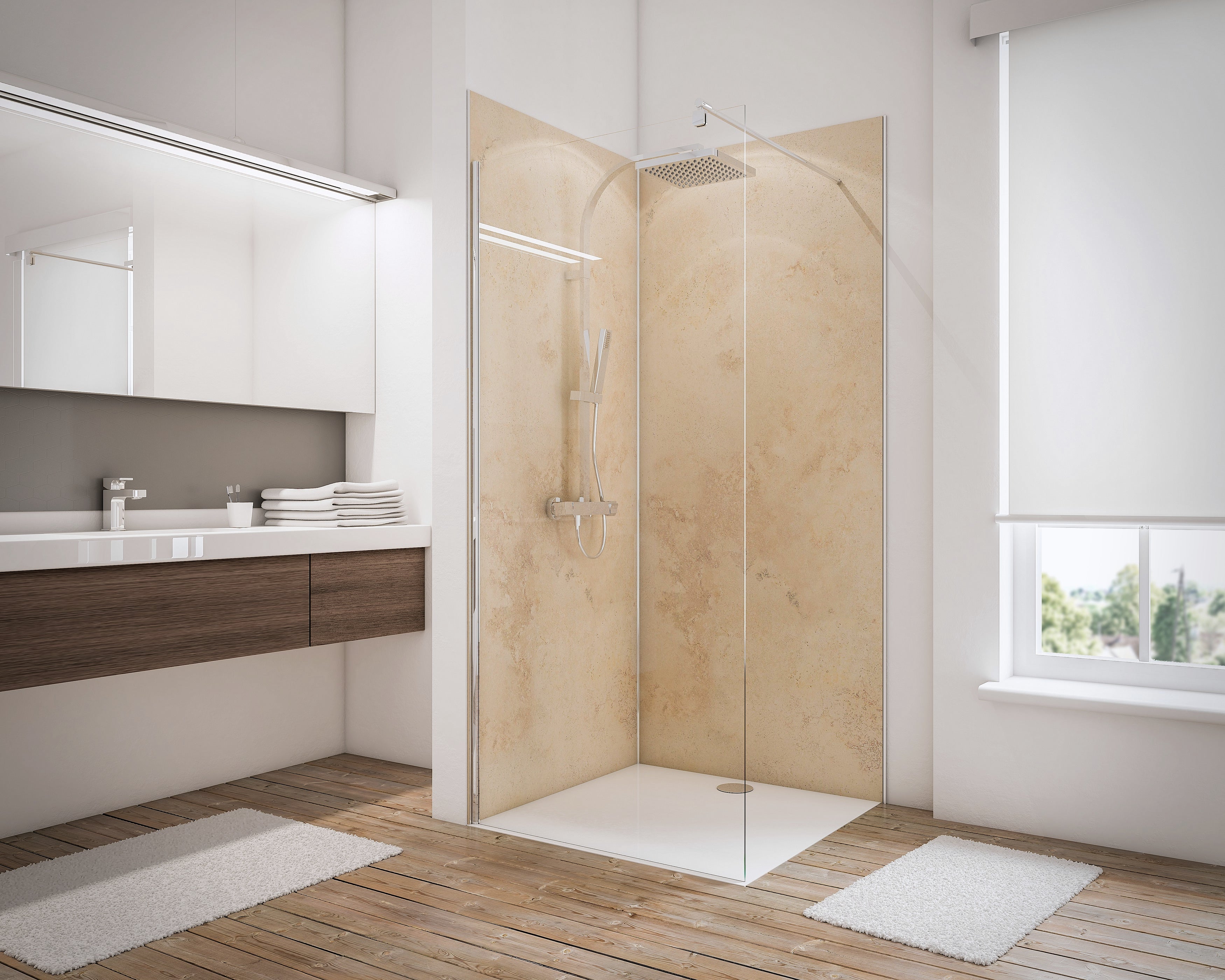 Pare-Douche Miroir Carrelé En Aluminium - Revêtement Mural Imitation Marbre Noir, 3 Mm, Sur Mesure