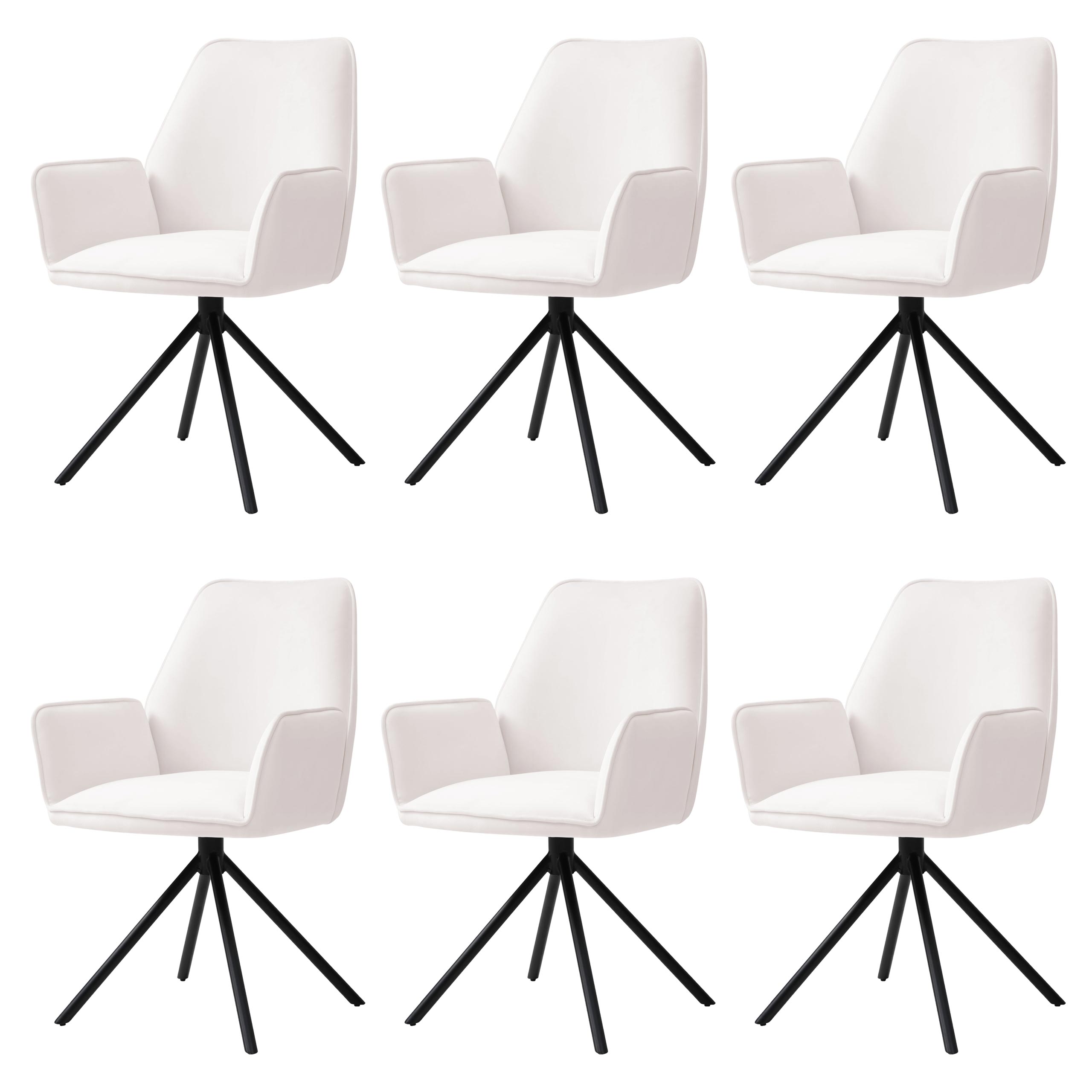 Zestaw 6 krzeseł do jadalni HWC-G67, podłokietnik krzesła kuchennego, automatyczna pozycja obrotowa, aksamit MVG ~ kremowo-beżowy, czarne nogi