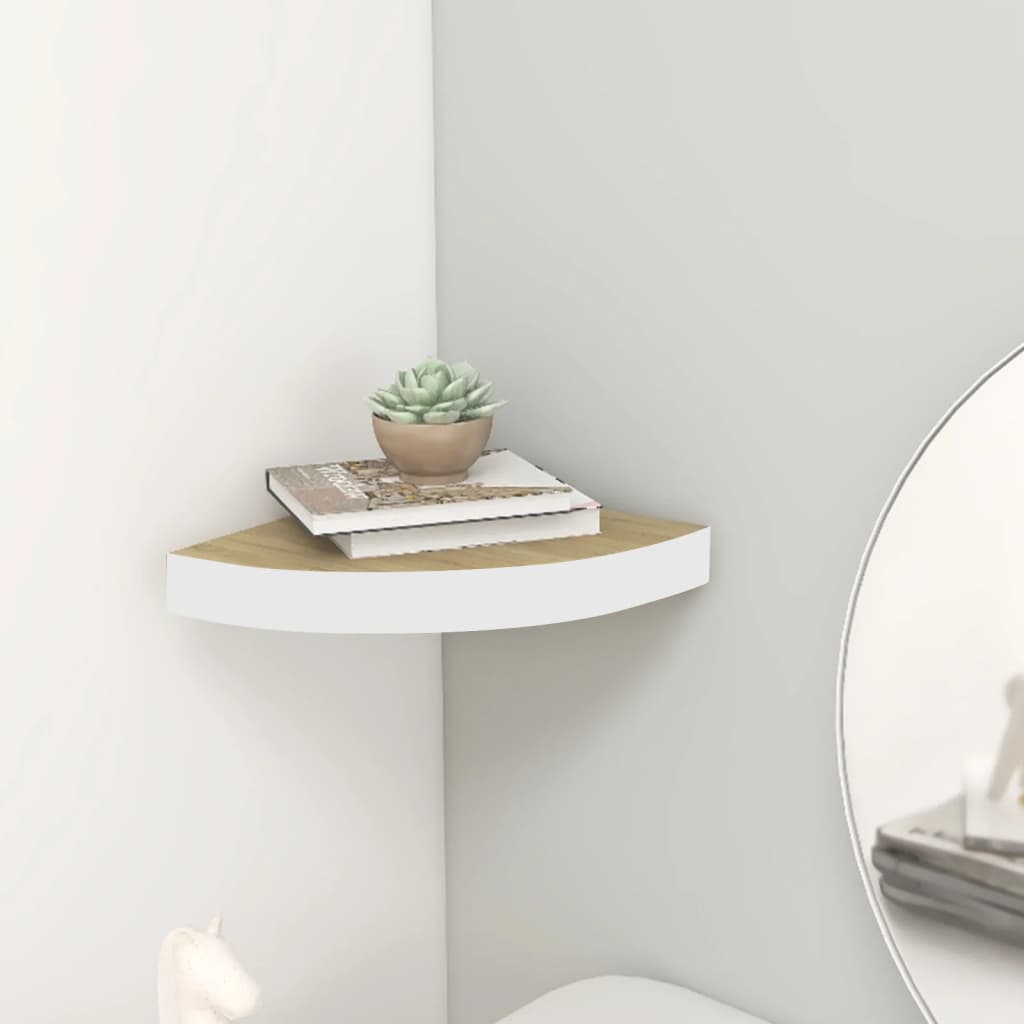 Półka ścienna narożna, dąb i biel, 25x25x3,8 cm, MDF- COMFORTXL - Leroy ...