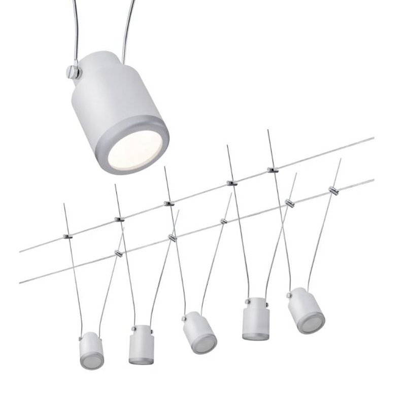 Système sur câbles LED TunLED Kit de base 5x150lm 5x4W 2700K 230/12V Blanc Chrome mat - 6