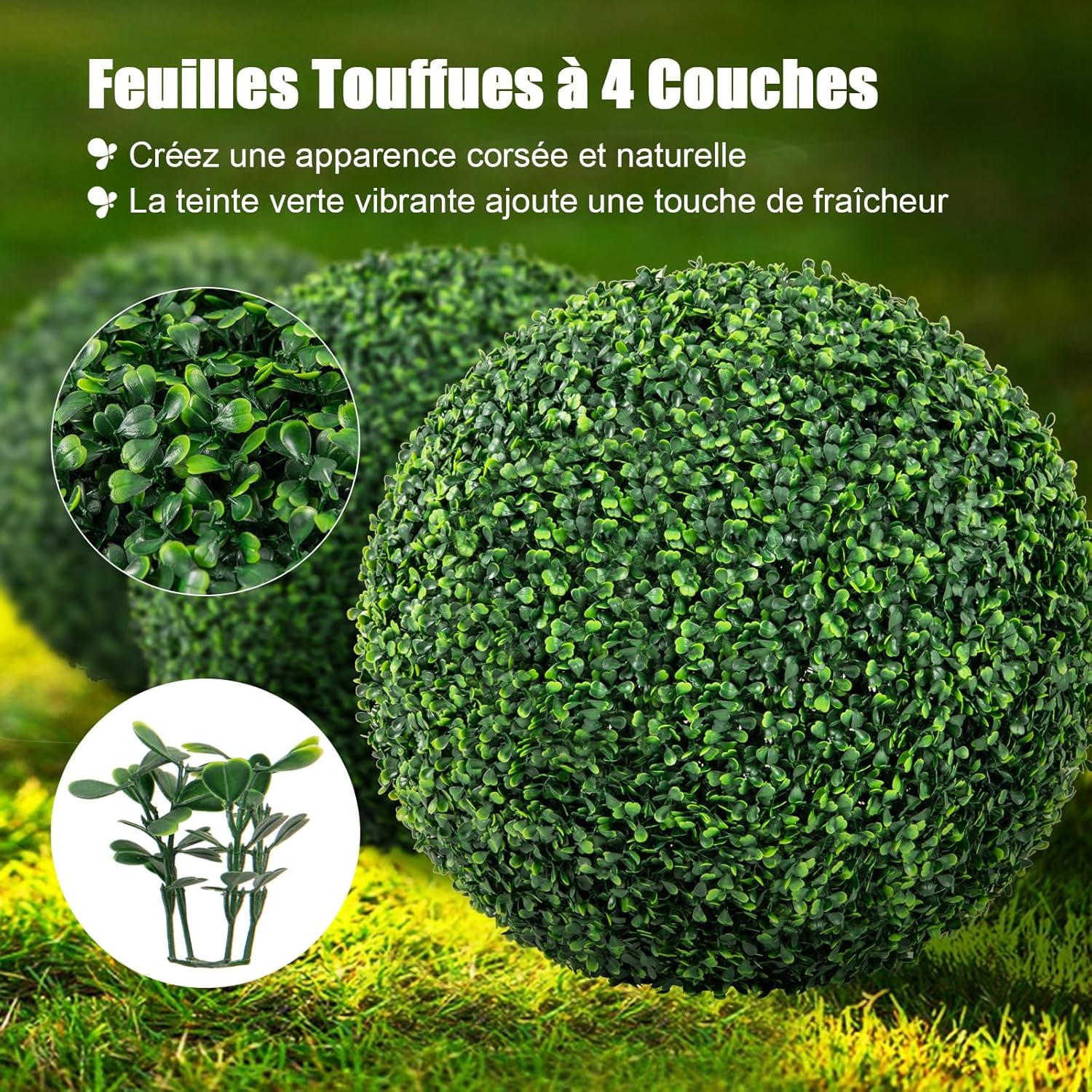 2 Boules de Buis Artificielles 50 cm(Dia. Extérieur) Résistantes aux UV, Plantes en Boules de Faux Sphères Végétales, Vert Foncé - 6