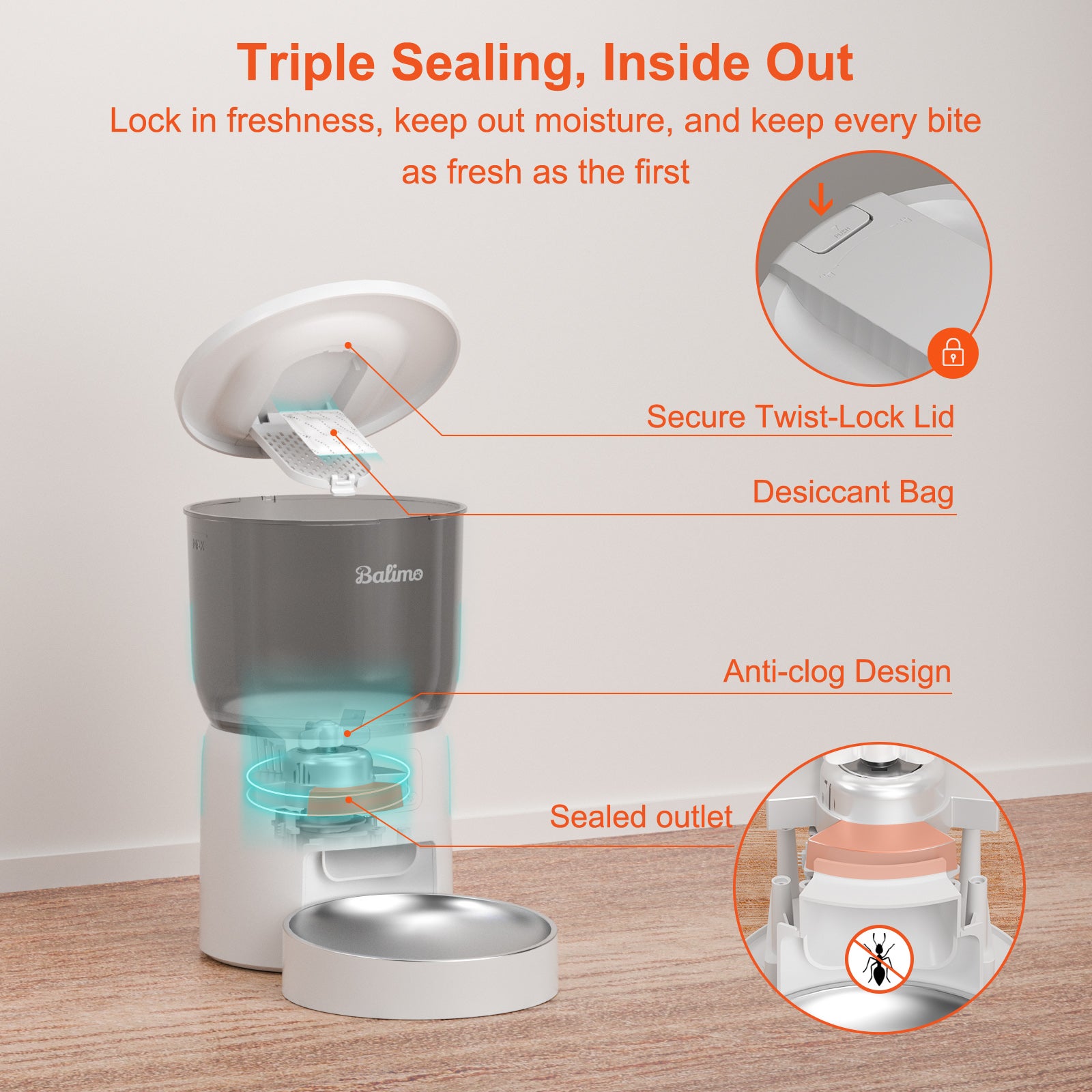 Balimo 3L Distributeur Croquettes Chat Automatique 2.4G WiFi, 1-10 Repas par Jour, Blanc - 4