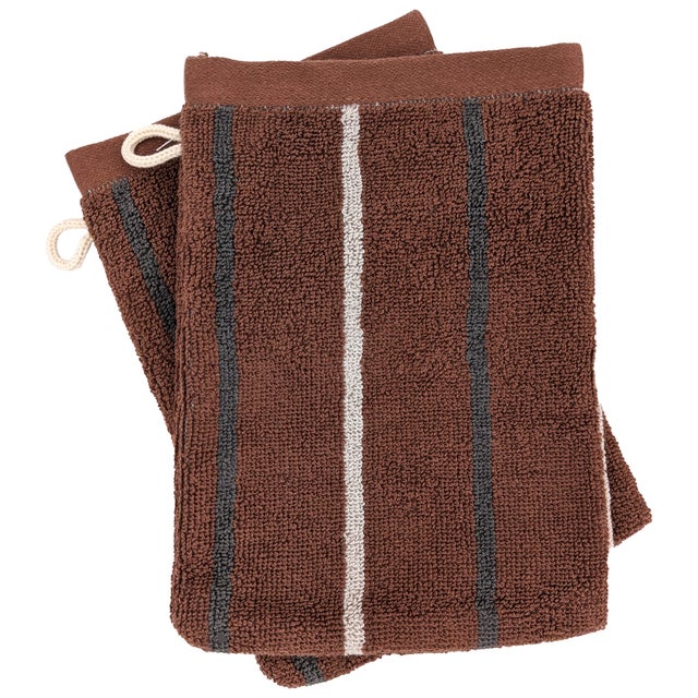 Lot de 2 gants de toilette 16x21 cm BOLD à rayures marron Terracotta