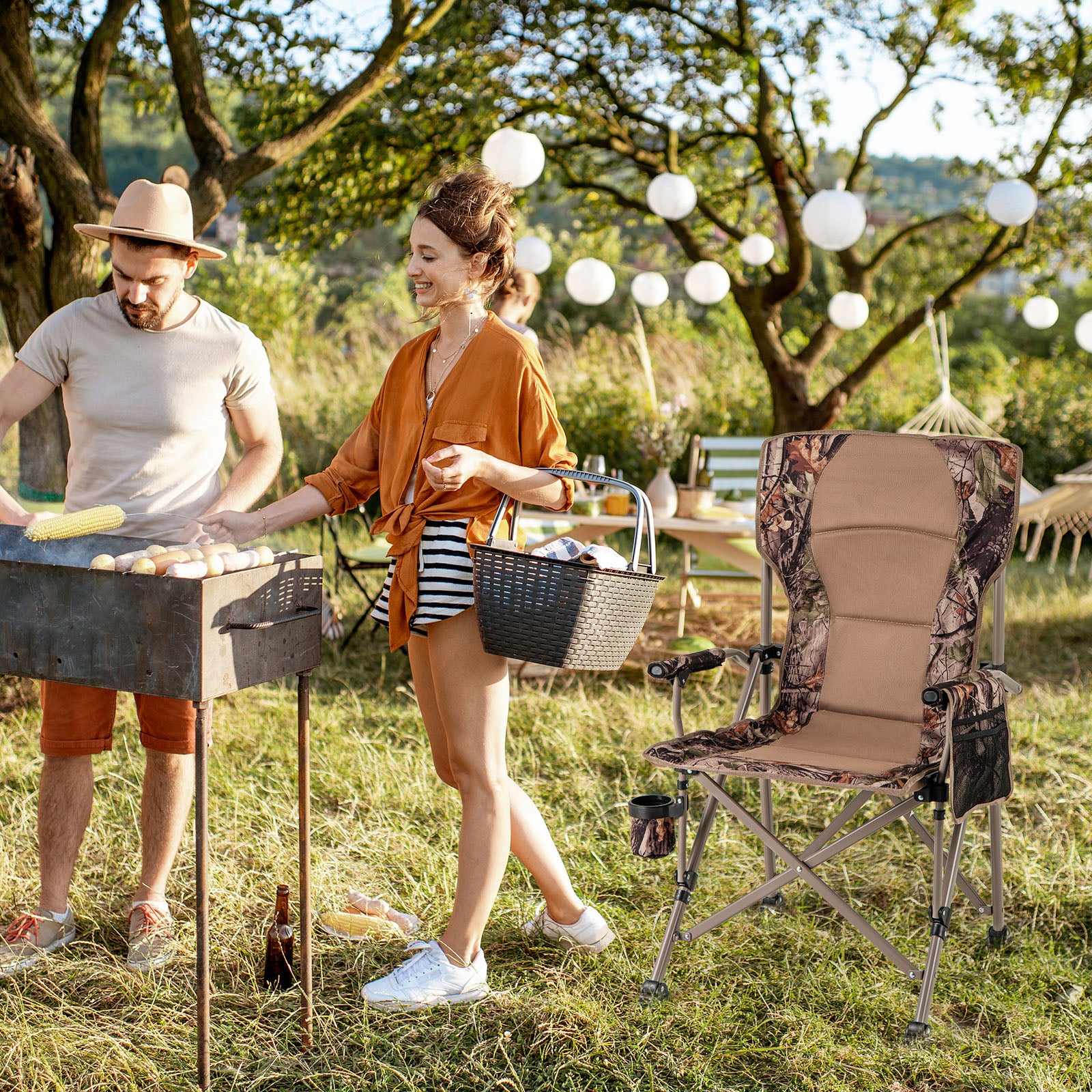 Fauteuil Pliable Camouflage - Pour Pêche, Camping, Avec Porte-Gobelet