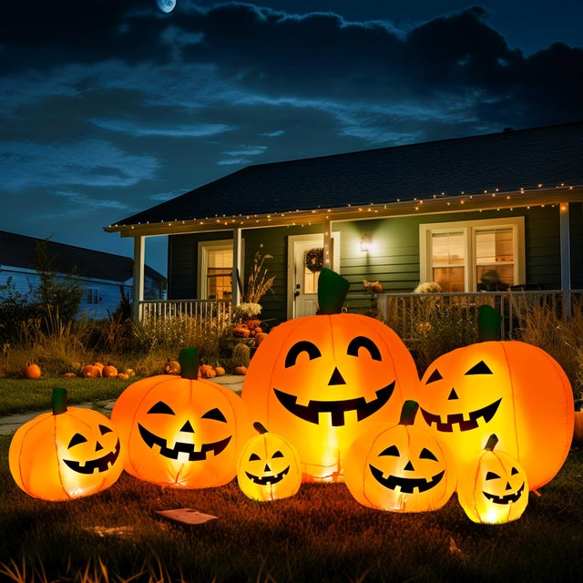 Nadmuchiwana dekoracja dyni Halloween, dekoracja ogrodu i trawnika zewnętrznego, wtyczka UE