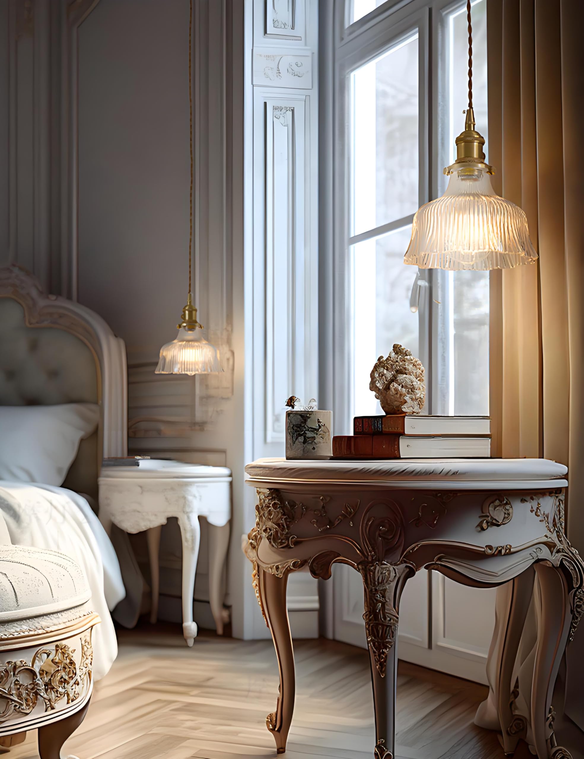 Szklany żyrandol do sypialni w stylu retro z kloszem, 18 x 20 cm, przezroczysty, 220 V, oprawka E27 (brak w zestawie), podstawa 12 cm - 3