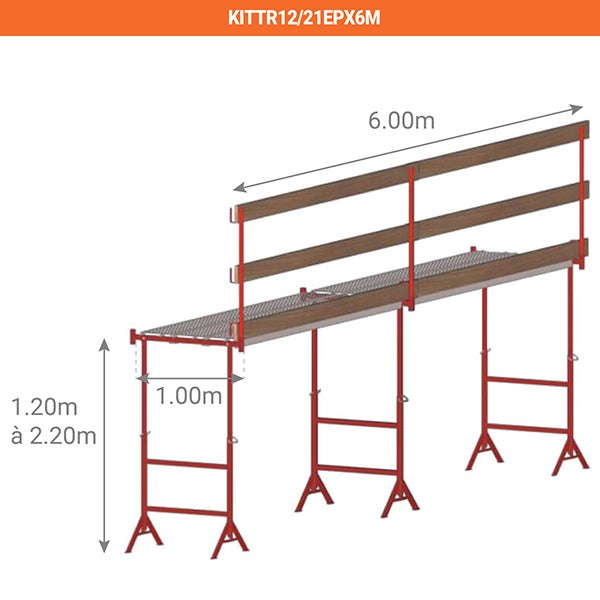 Echafaudage télescopique 1.20 à 2.20m - Longueur 6.00m - KITTR12/21EPX6M - 2